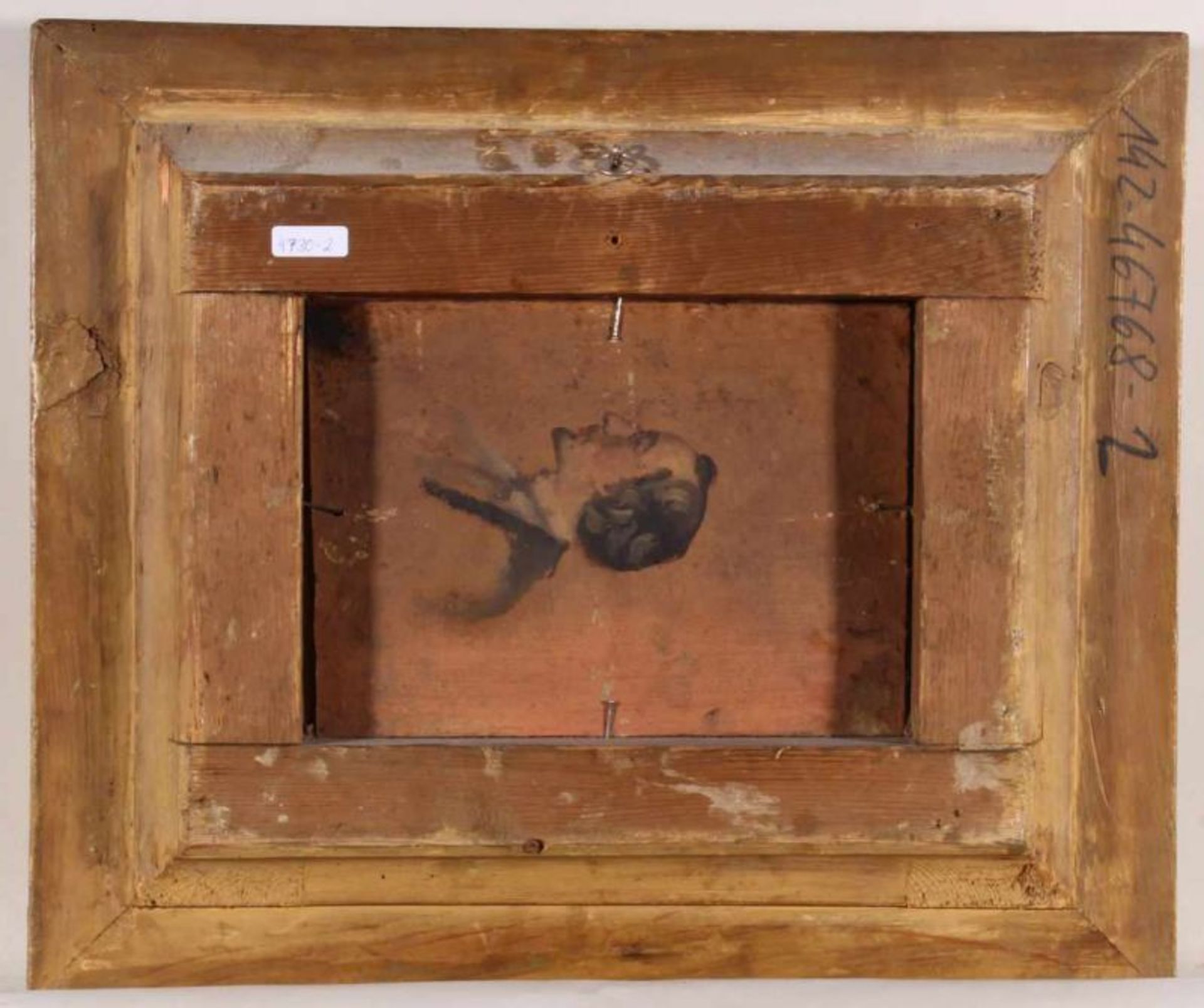 Unbekannter Maler (19. Jh.), "Eislaufvergnügen", Öl auf Holz, 18 x 24 cm, verso Porträtstudie 20. - Image 3 of 3
