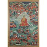 Thangka, "Buddha Shakyamuni", Tibet, 19. Jh./frühes 20. Jh., farbige Gouache auf Stoff,