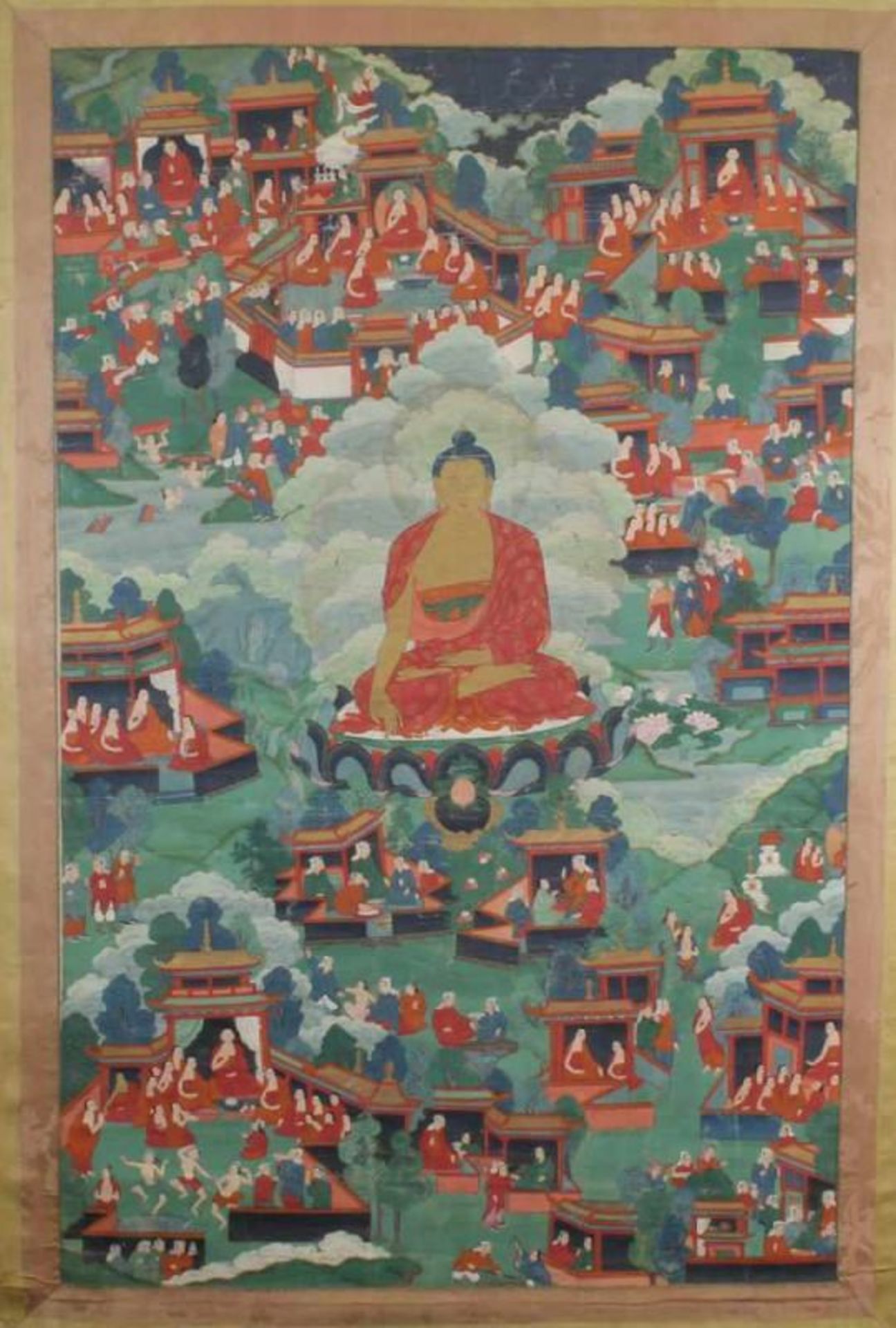 Thangka, "Buddha Shakyamuni", Tibet, 19. Jh./frühes 20. Jh., farbige Gouache auf Stoff,