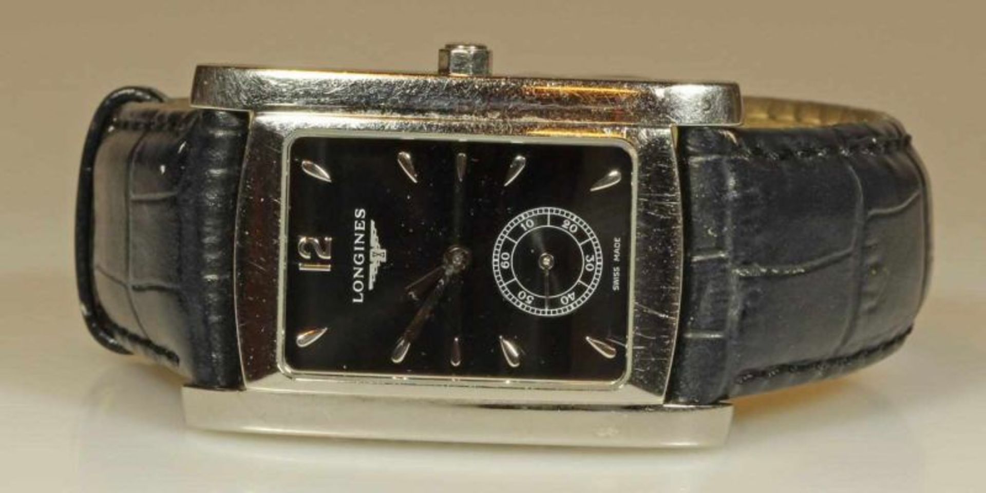 Damenarmbanduhr, Longines, Quarz, Stahl, schwarzes Zifferblatt, Strichindizes, kleine Sekunde bei - Image 2 of 2