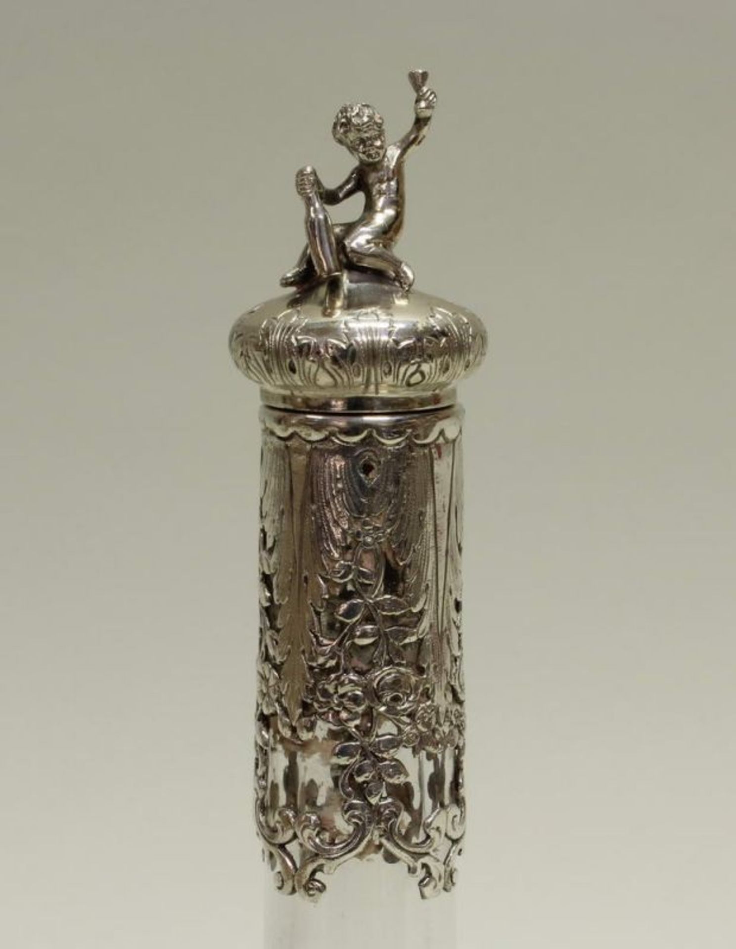 Likörflasche, Silber 800, Hanau, Neresheimer, Flasche aus geschliffenem Glas, Silbermontage, 29 cm - Image 2 of 3