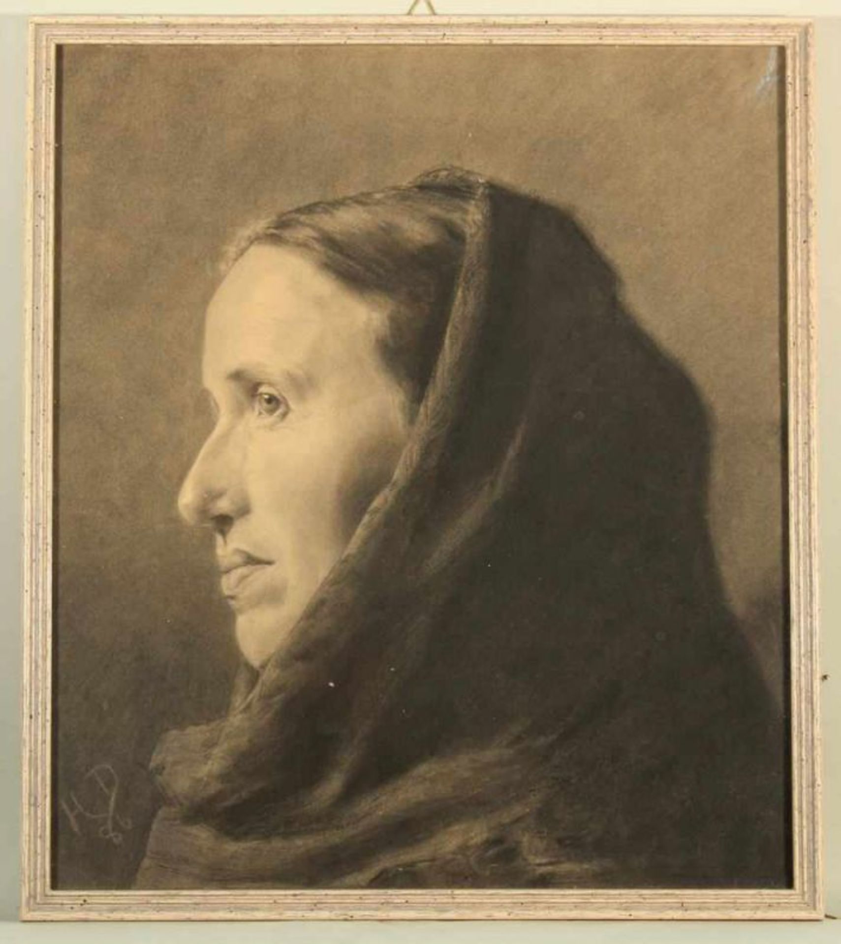 Porträtist (19. Jh.), 2 Kohlezeichnungen, "Frau mit Kopftuch", "Mann mit Kappe", 1x monogrammiert HD - Image 2 of 5