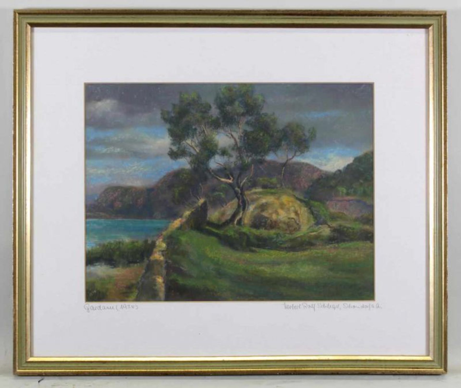 Schlegel, Herbert Rolf (1889 Breslau - 1972, Landschaftsmaler), Kreidezeichnung, "Gardasee", auf dem - Image 2 of 2