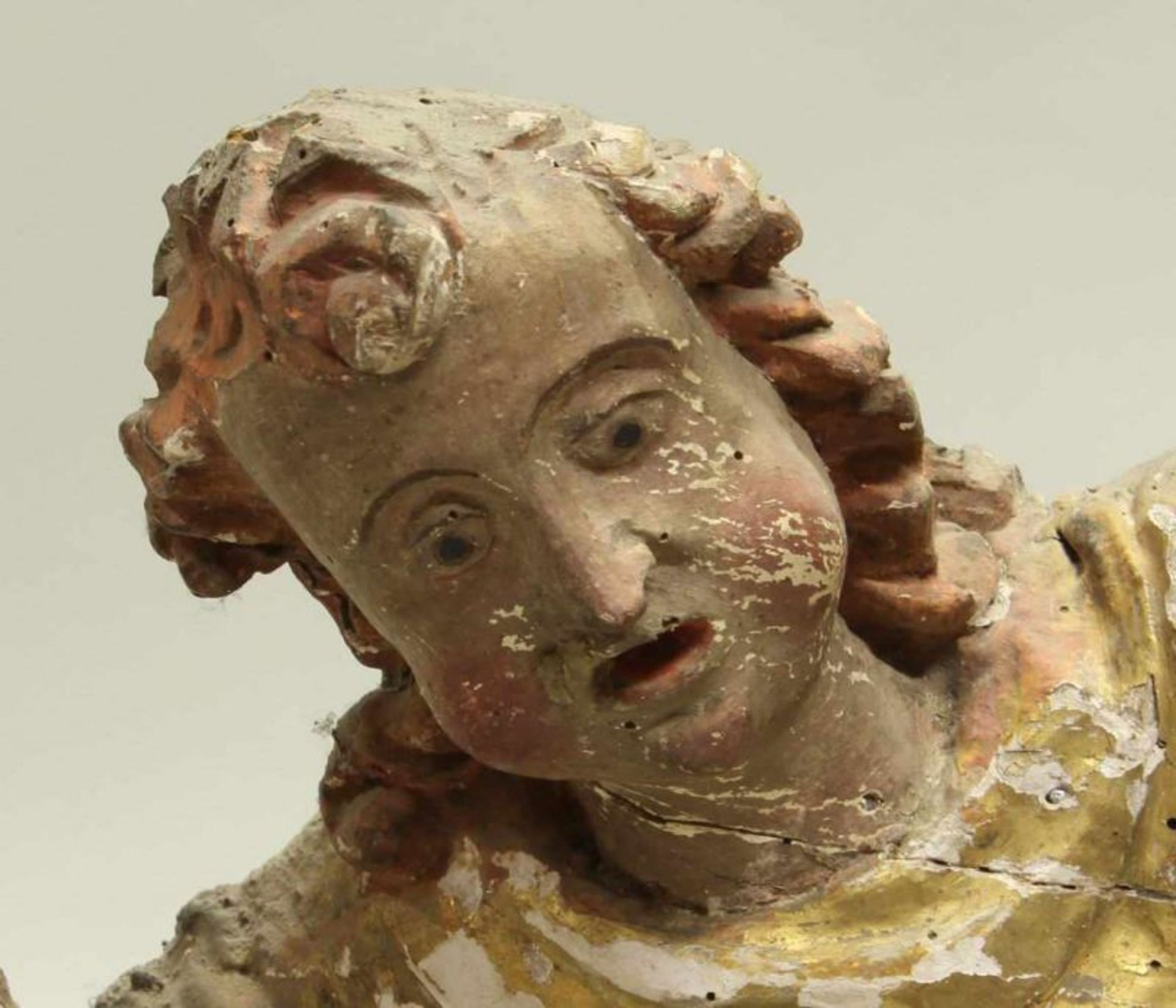 Paar Skulpturen, "Engel mit Füllhörnern", Holz geschnitzt, 19. Jh., 80 cm breit, Goldfassung stark - Image 6 of 7
