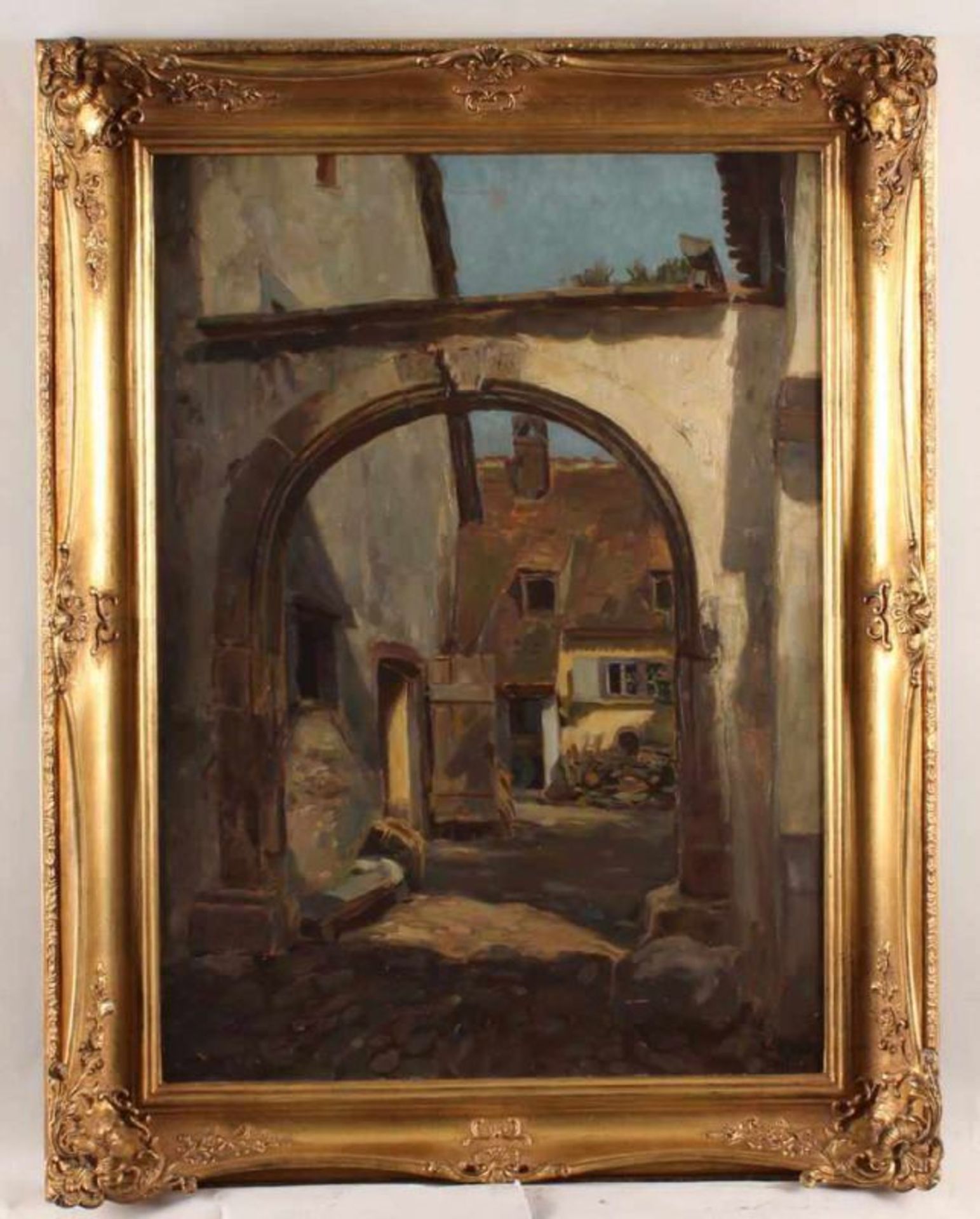 Holz, Albert (Düsseldorf 1884 - 1954, deutscher Landschafts- und Jagdmaler), "Hinterhofidylle", Öl - Image 2 of 4