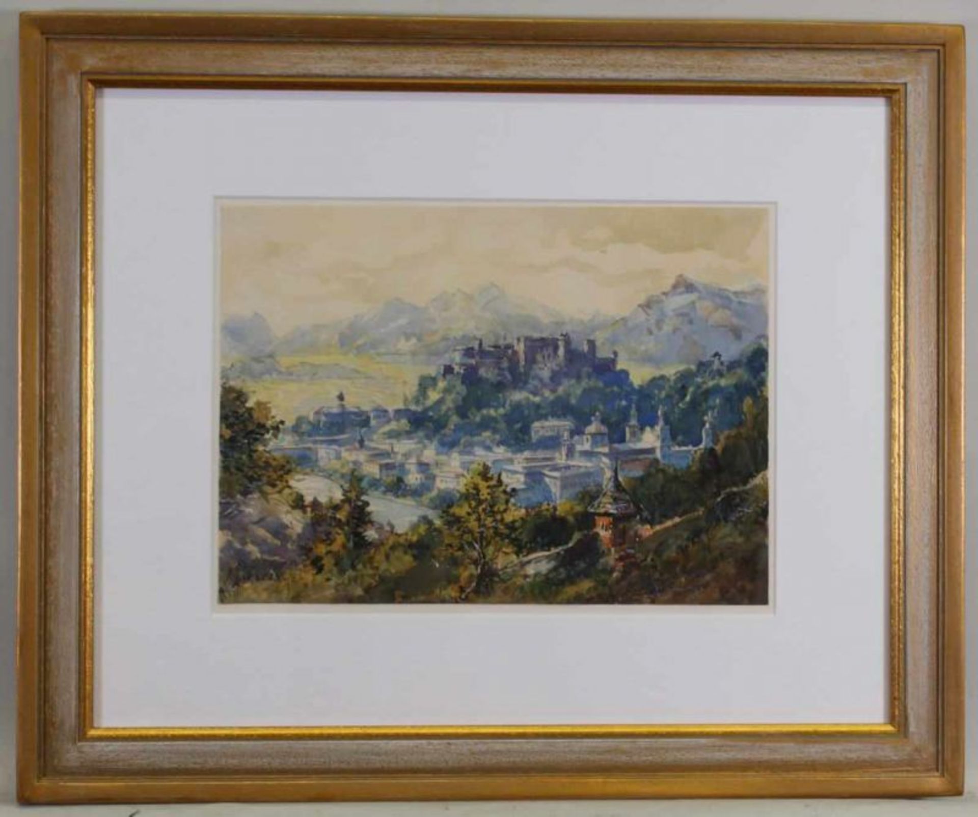 Prodinger, Josef (1876 St. Michael - 1969 Salzburg), "Salzburg vom Kapuzinerberg", Aquarell, mit - Image 2 of 3