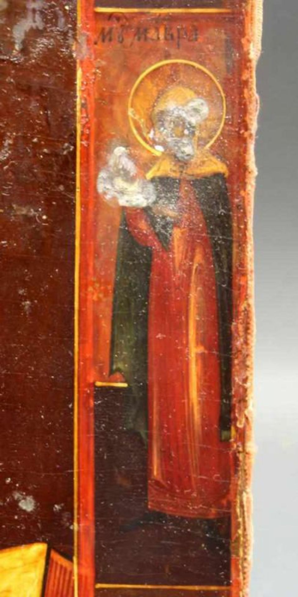 Ikone, Tempera auf Holz, "Christus Pantokrator", am Bildrand Onoufrius und Martha, Silberoklad, - Image 4 of 9