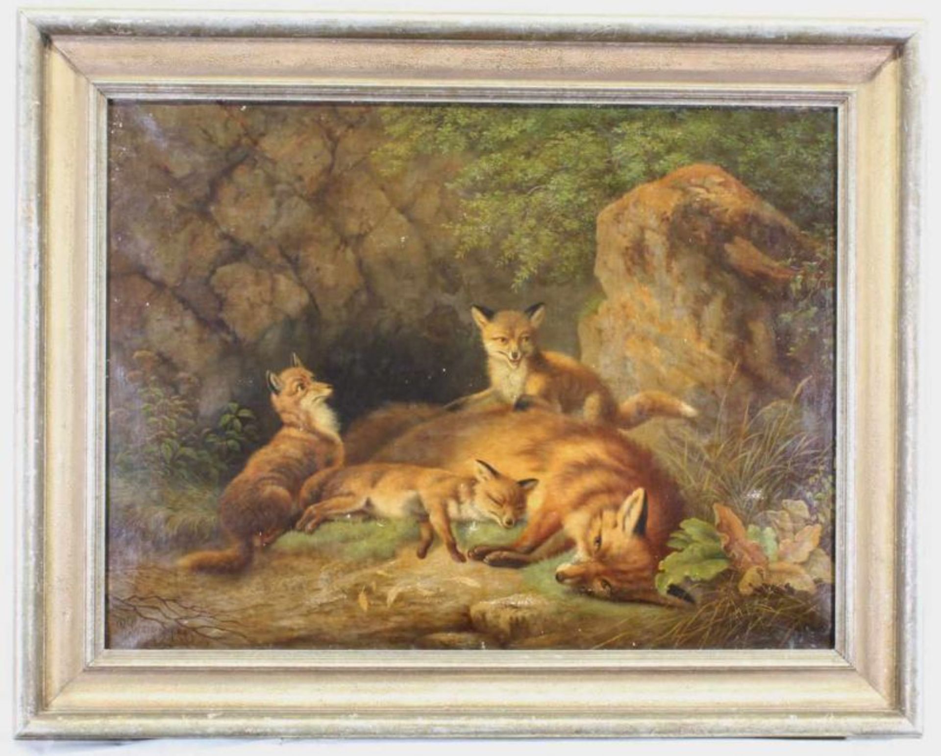 Georgius, Robert (geb. 1871, deutscher Jagd- und Tiermaler), "Fuchsfamilie", Öl auf Leinwand, - Image 2 of 4