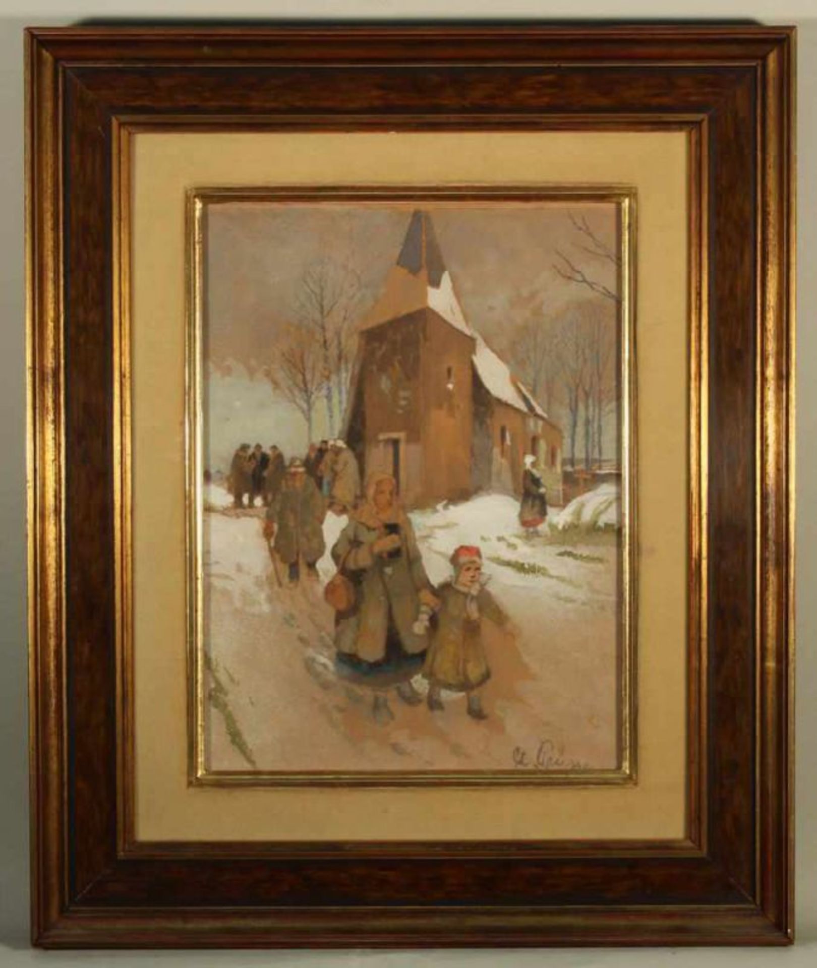 Prüssen, Clemens (1888 Köln - 1966 ebda.), Gouache, "Nach dem Kirchgang in der Martinskapelle am - Image 2 of 3