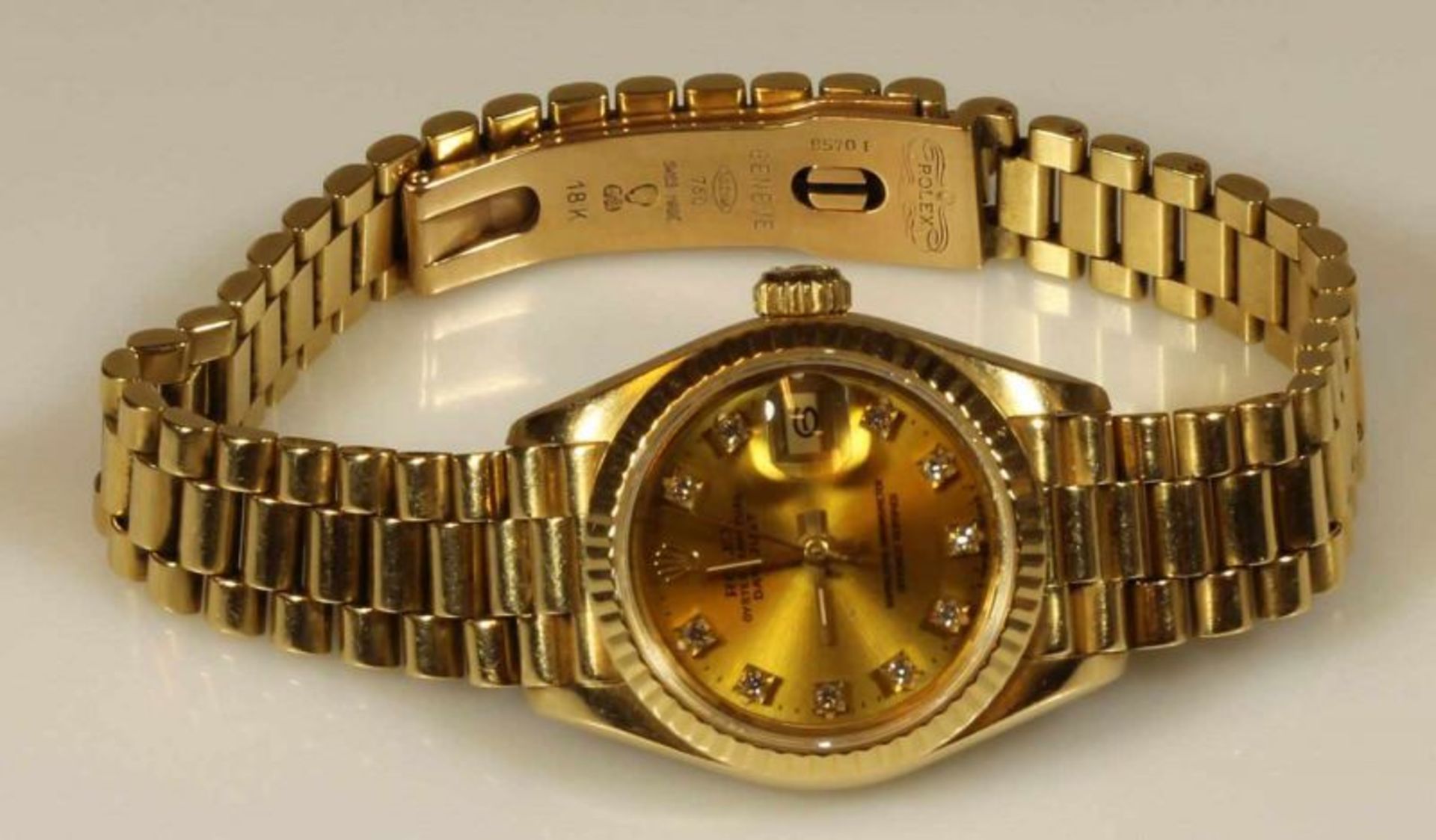 Damenarmbanduhr, Rolex, Modell Oeyster Perpetual Datejust, GG 750, Automatikwerk, ø ca. 26 mm, - Image 2 of 2