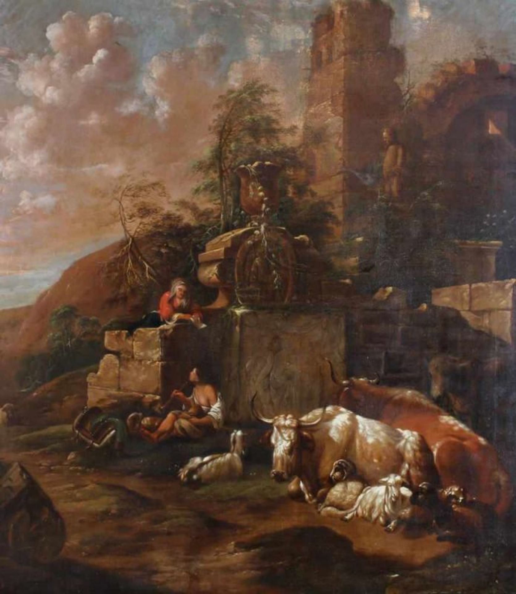 Roos, Johann Heinrich (1631 Otterberg - 1685 Frankfurt a.M.), nach, "Rastende Hirten vor der Ruine",