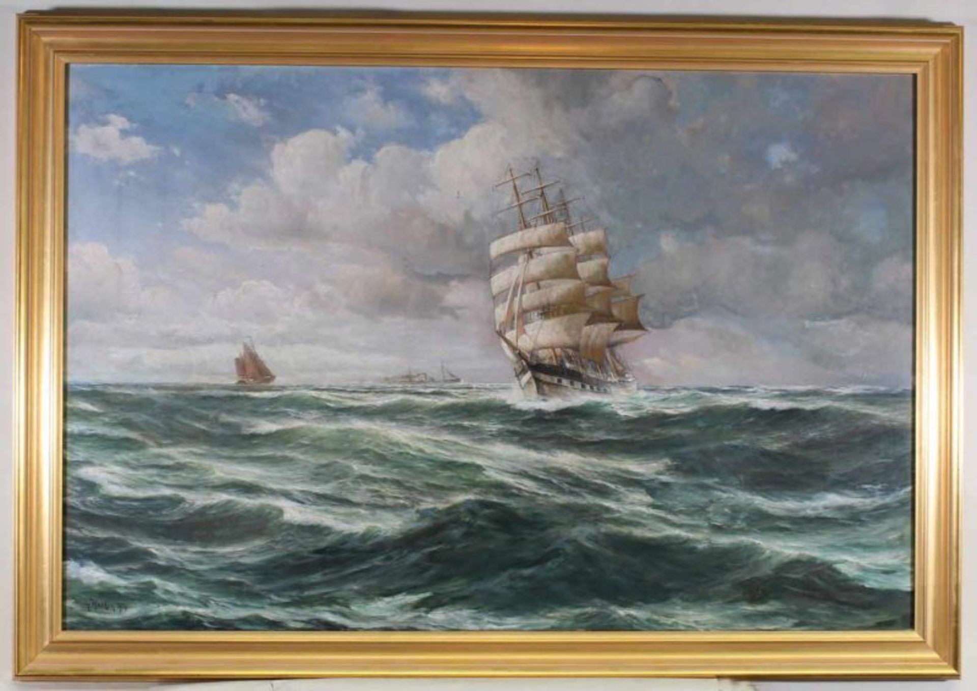 Hanken, Willy (1866 - 1953, Marinemaler), "Segelschiffe auf hoher See", Öl auf Platte, rückseitig - Image 2 of 3