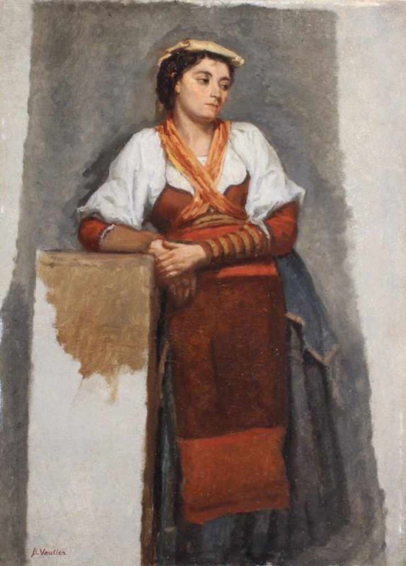 Vautier, Benjamin I (1829 Morges - 1898 Düsseldorf), wohl, "Italienische Frau", Öl auf Karton,