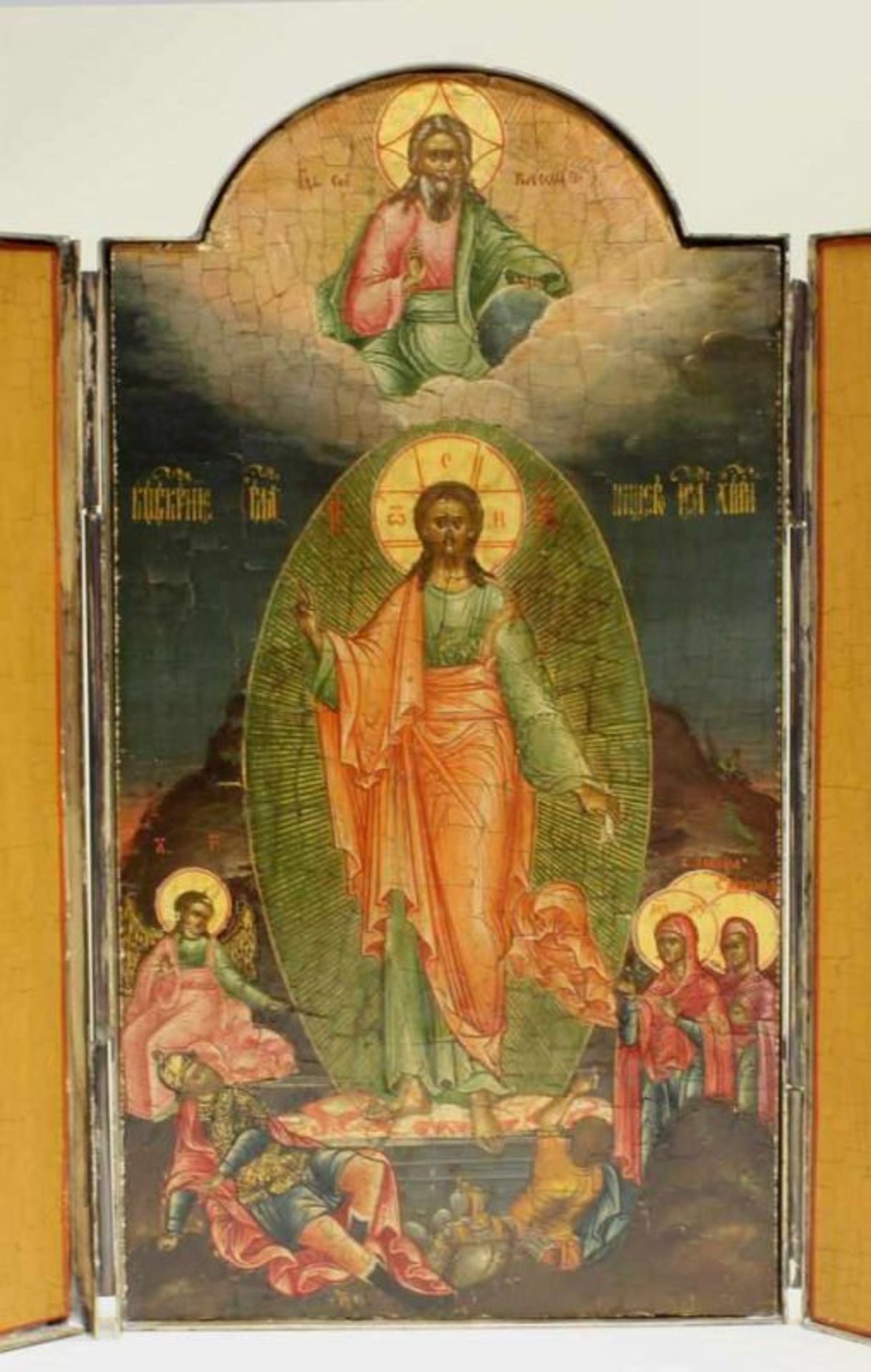 Triptychon, Tempera auf Holz, "Mitte Christi Auferstehung, linker Flügel Christi Geburt, Christi - Image 4 of 6