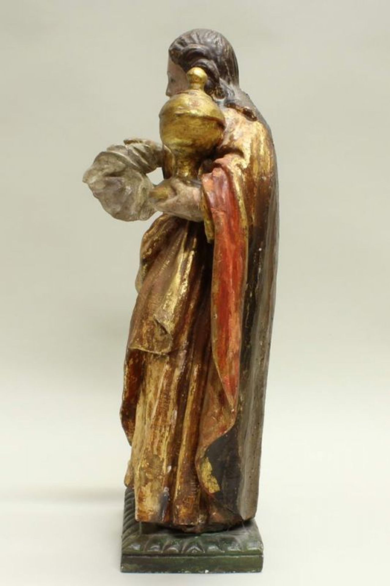 Skulptur, Holz, gefasst, "Maria Magdalena", Spanien, 17. Jh., 57 cm hoch, mit Teilen der - Image 3 of 5