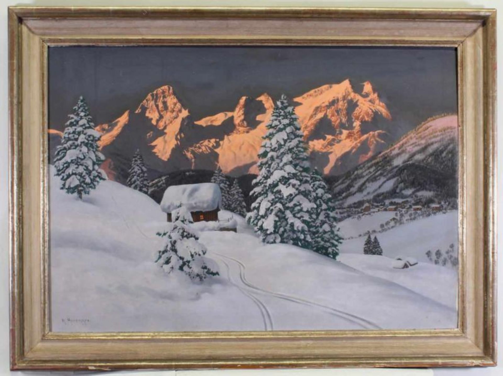 Arnegger, Alois (1879 Wien - 1963 ebda., Landschaftsmaler), "Dorf in winterlicher - Image 2 of 4