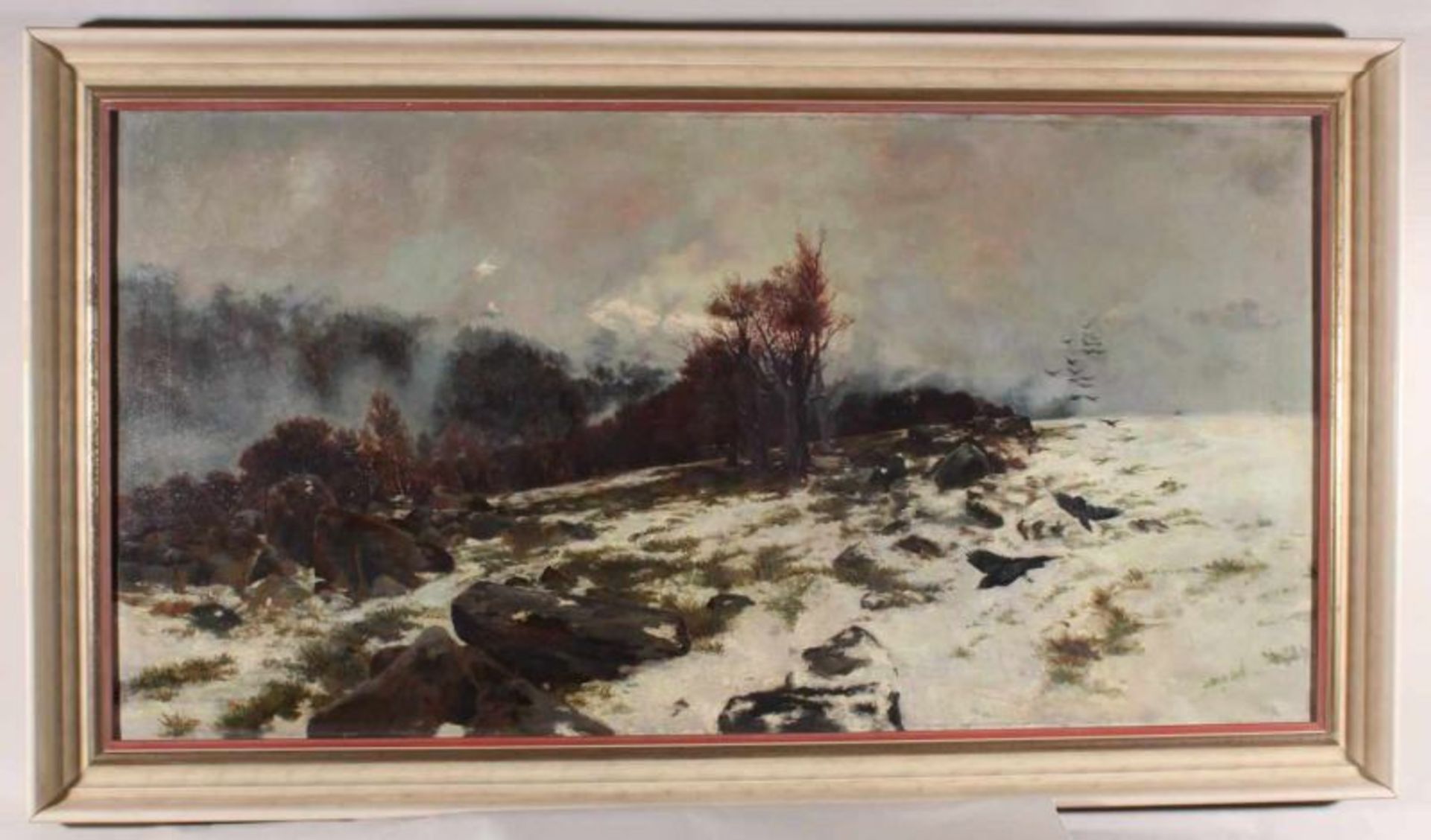 Reche, Carl Otto (19./20. Jh.), "Krähen über Winterlandschaft", Öl auf Leinwand, verso bezeichnet - Image 2 of 4