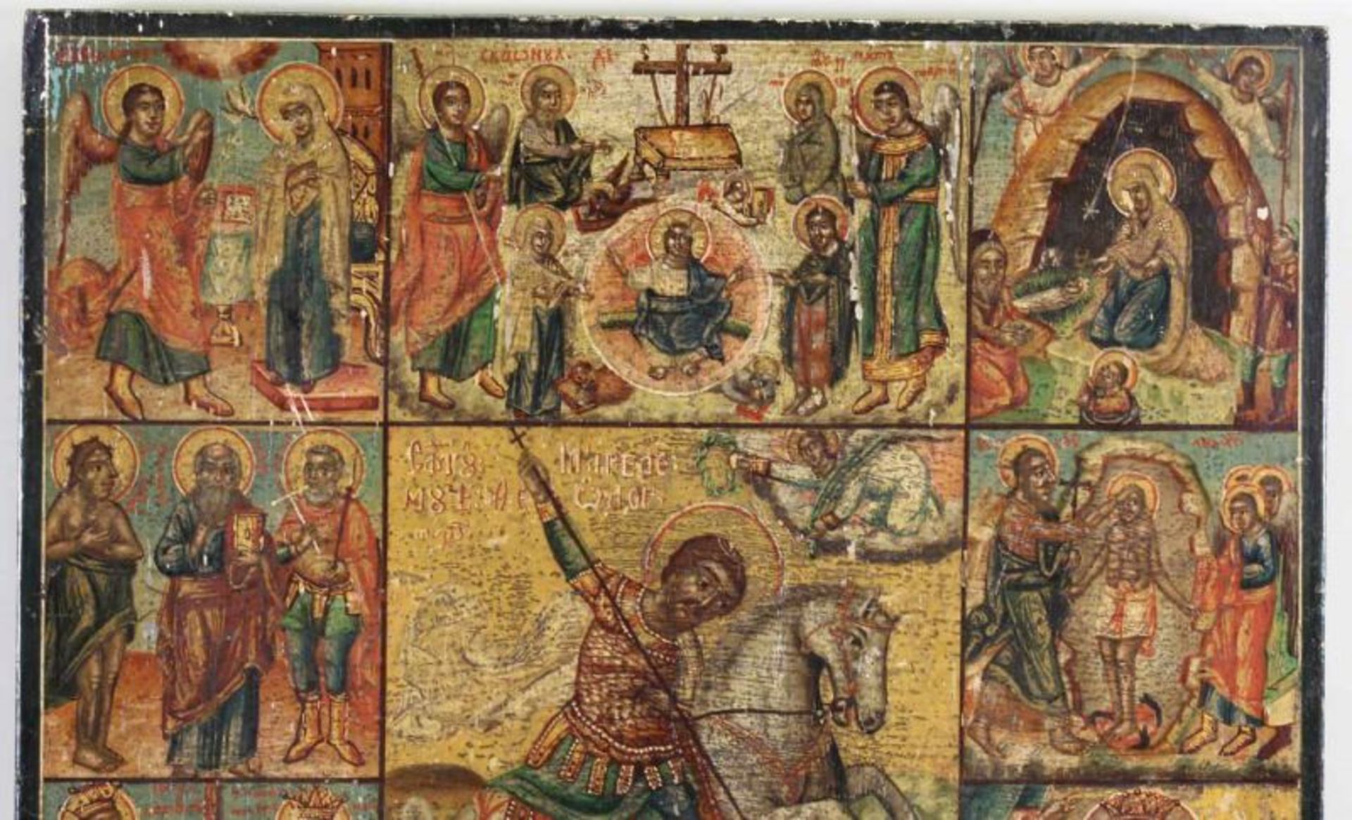 Festtagsikone, Tempera auf Holz, im Zentrum der "Heilige Georg den Drachen tötend", umgeben von 10 - Image 3 of 5