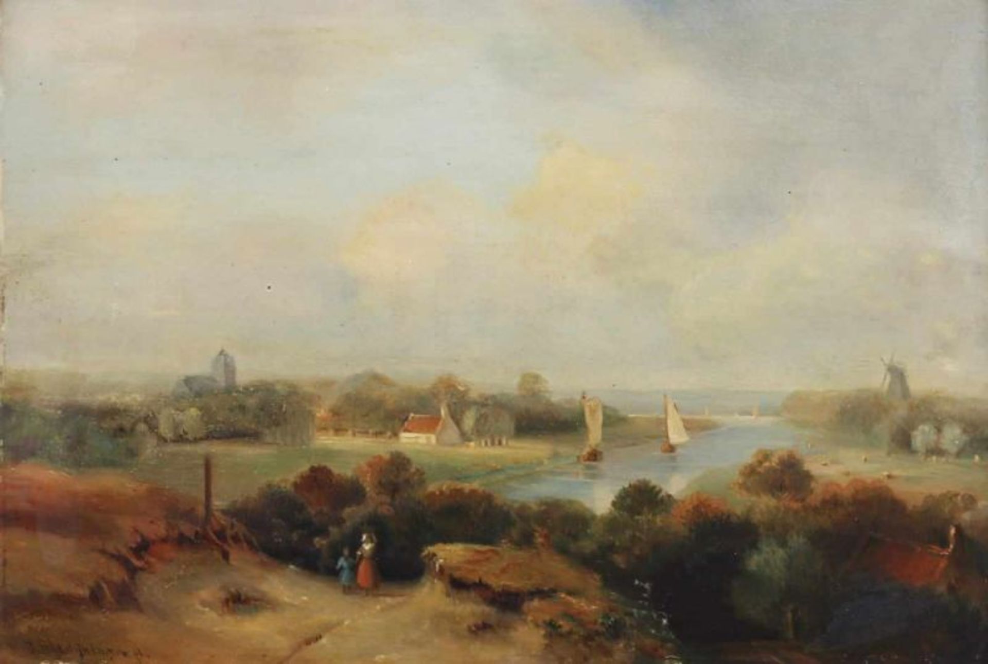 Rijkelijkhuysen, Hermanus Jan Hendrik (Utrecht 1813 - 1883, Landschaftsmaler), "Sommer am Fluss", Öl