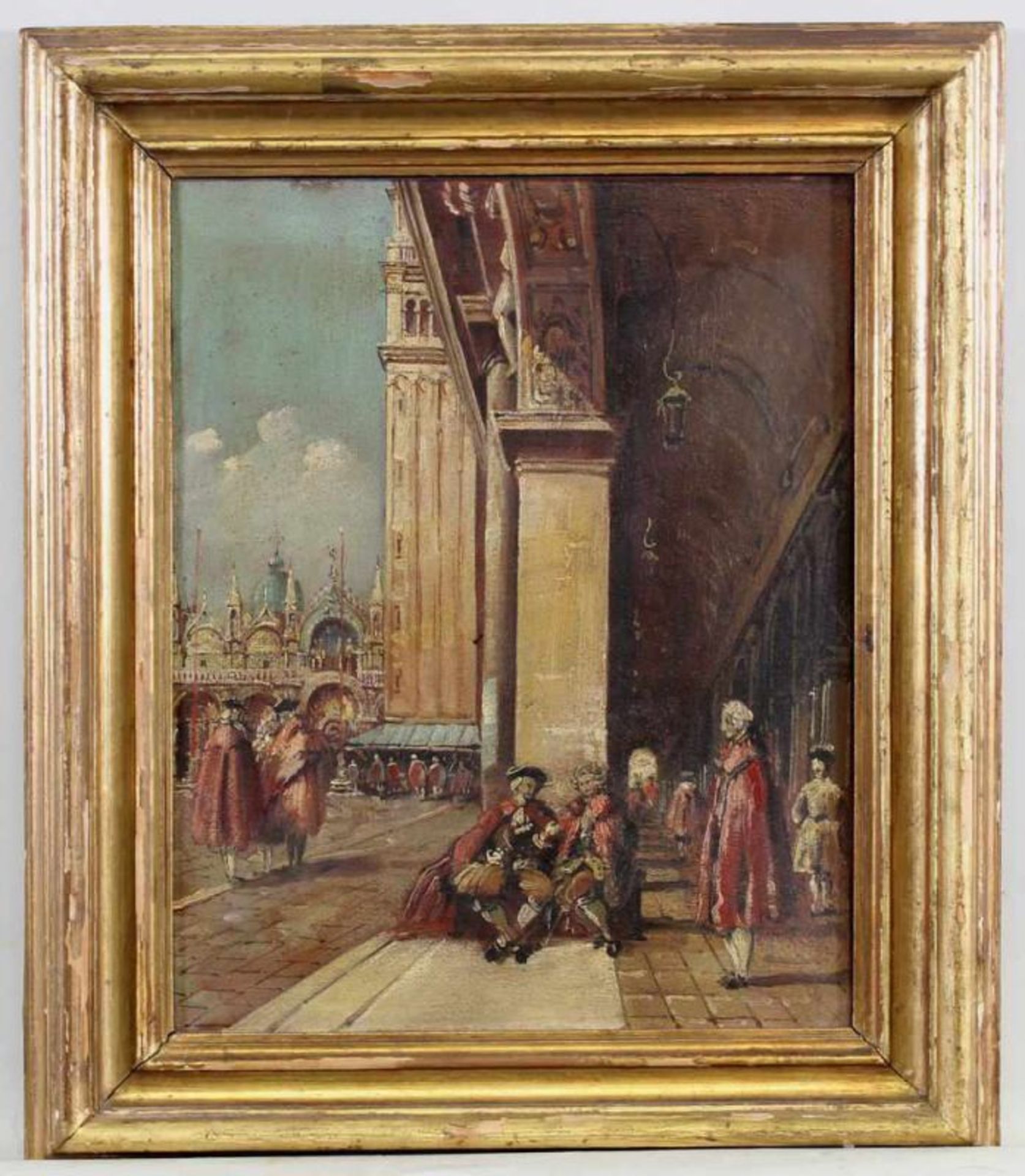 Vedutenmaler (20. Jh.), "Piazza San Marco", Öl auf Leinwand, wohl nach F. Guardi, 29 x 23 cm, leicht - Image 2 of 3