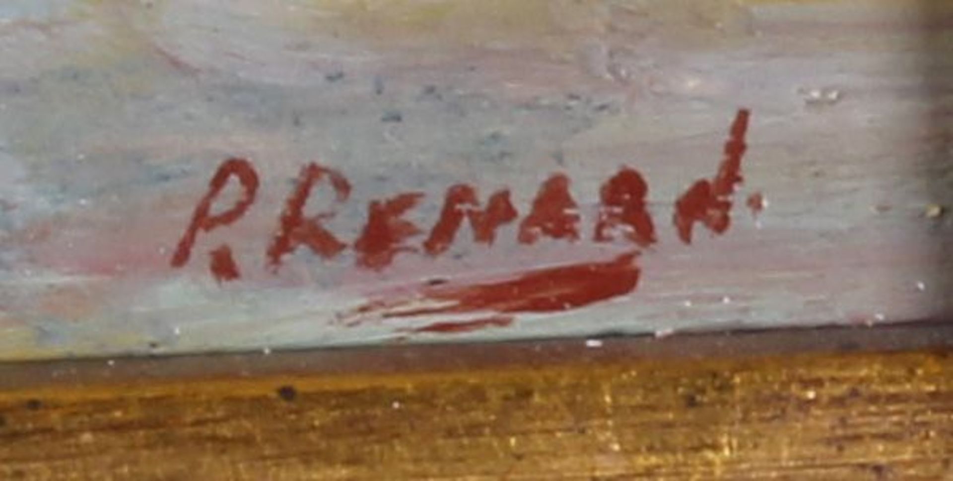 Renard, P. (20. Jh.), "Spaziergang am Meer", Öl auf Holz, signiert unten rechts P. Renard, 20 x 40 - Image 3 of 3