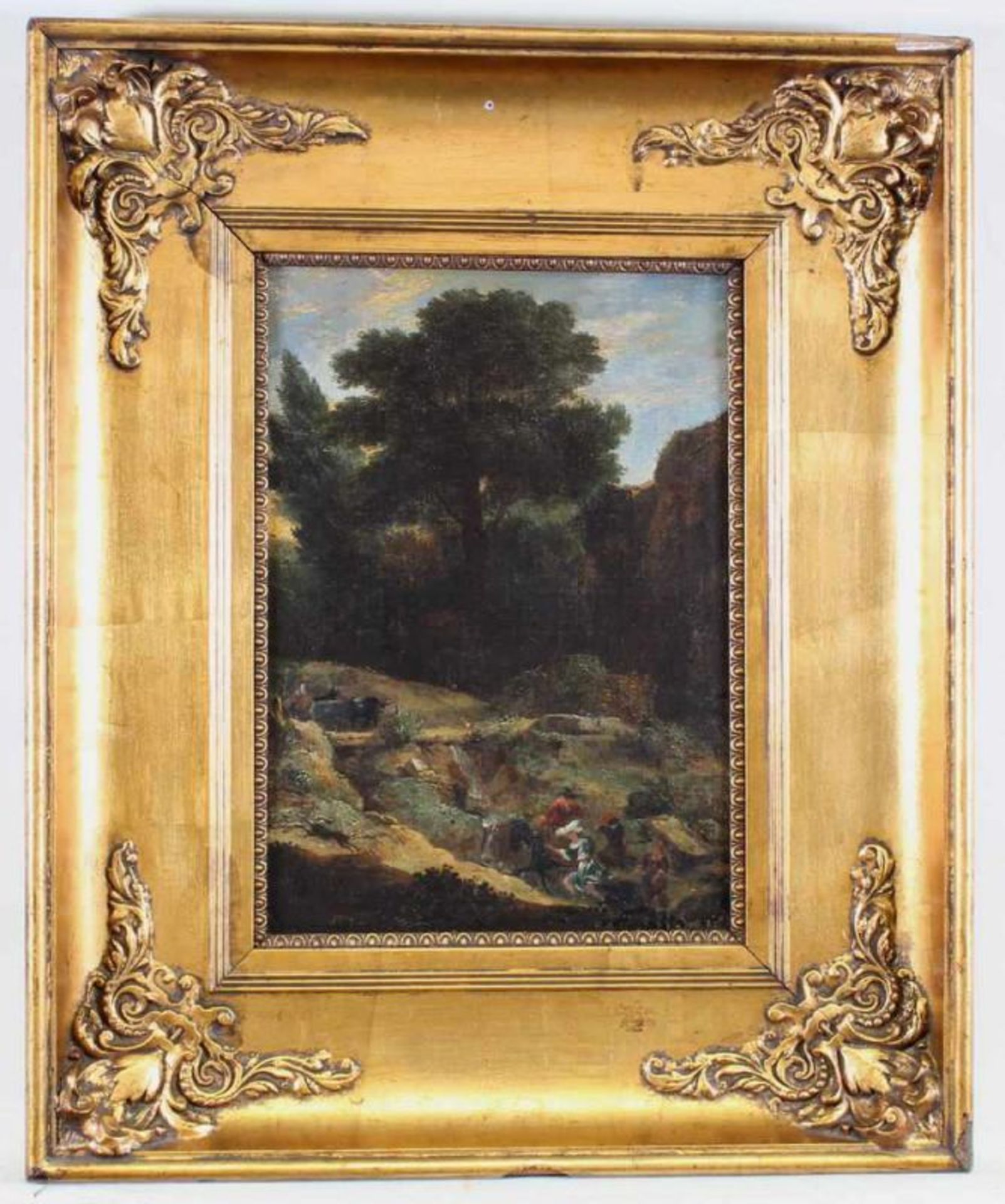 Unbekannter Maler (17./18. Jh.), "Reiter in hügeliger Landschaft", Öl auf Leinwand, 37 x 26 cm 20.00 - Image 2 of 3