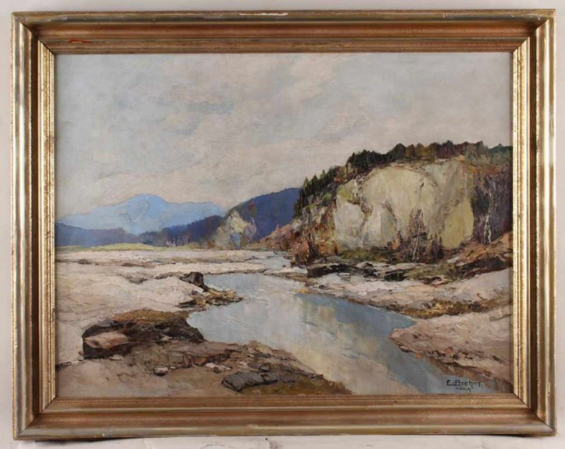 Brehm, Emil (geb. um 1930, in München tätiger Landschaftsmaler), "Altwasser im Isartal", Öl auf - Image 2 of 4