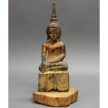 Skulptur, "Sitzender Buddha", Burma, 19./20. Jh., Holz, geschnitzt, vergoldet, auf Holzsockel, 28.