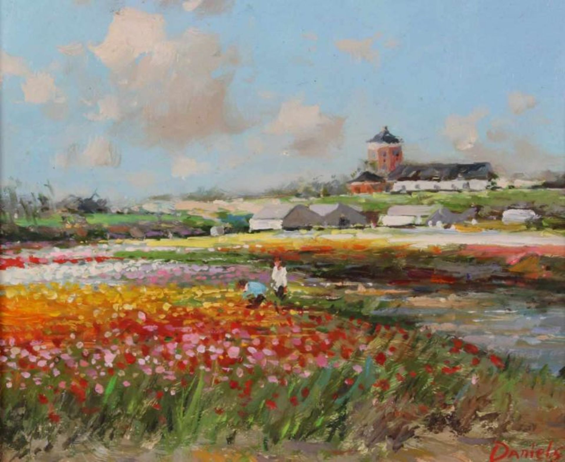 Daniels (20. Jh.), "Blumenfelder in Holland", Öl auf Platte, signiert unten rechts Daniels, 20 x