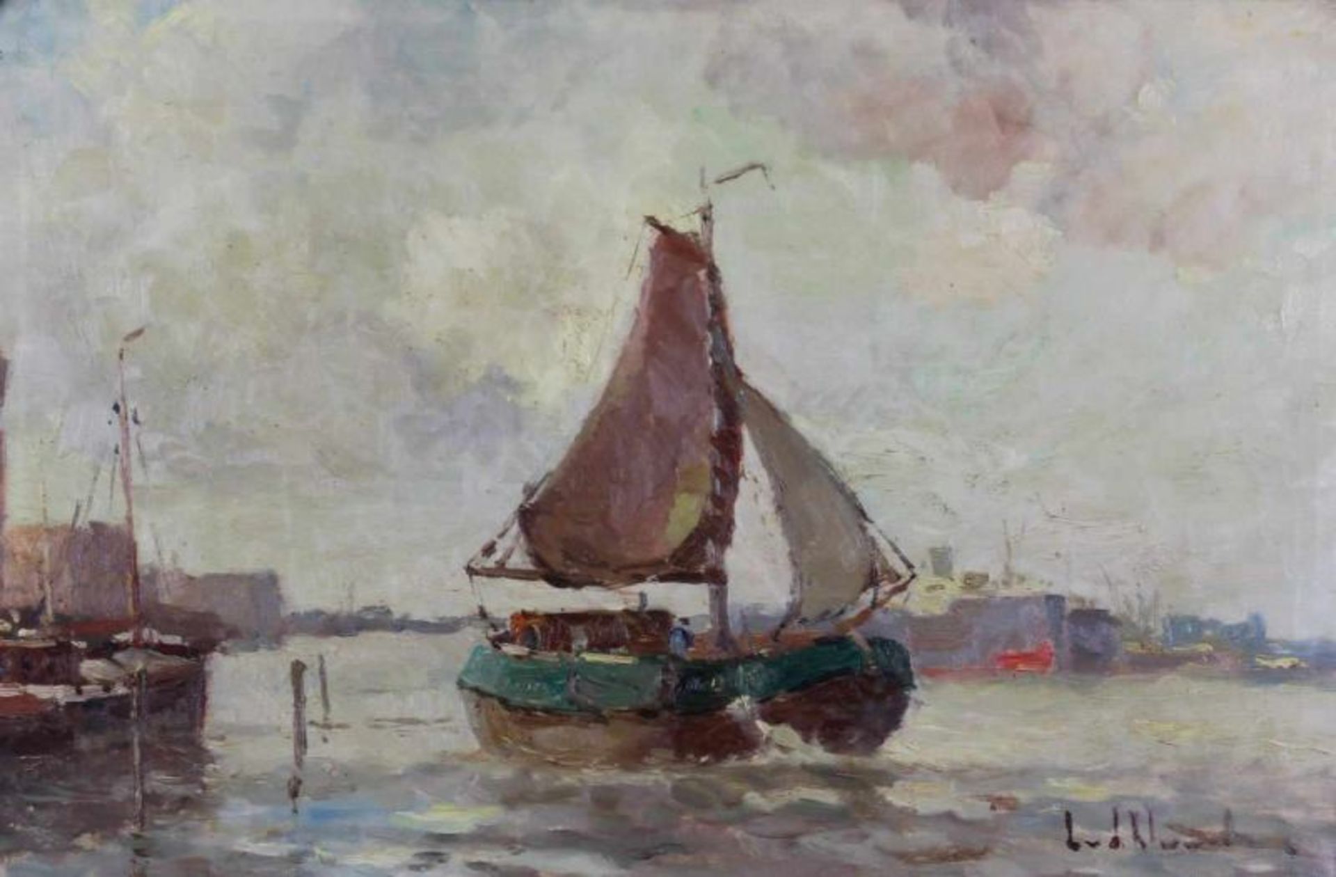 Unbekannter Maler (20. Jh.), "Segelschiff", Öl auf Leinwand, unten rechts Lud. Klu..., 40 x 61 cm