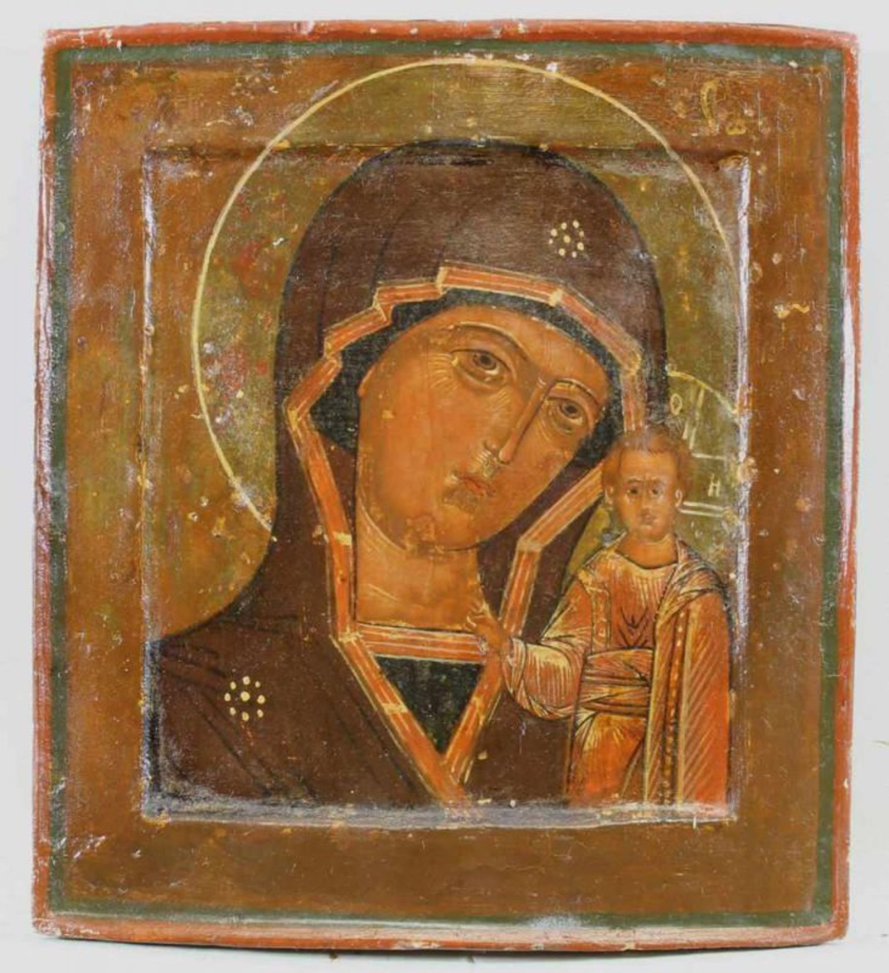 Ikone, Tempera auf Holz, "Gottesmutter von Kasan", Russland 18. Jh., Silberoklad, 84 gestempelt, - Image 5 of 10