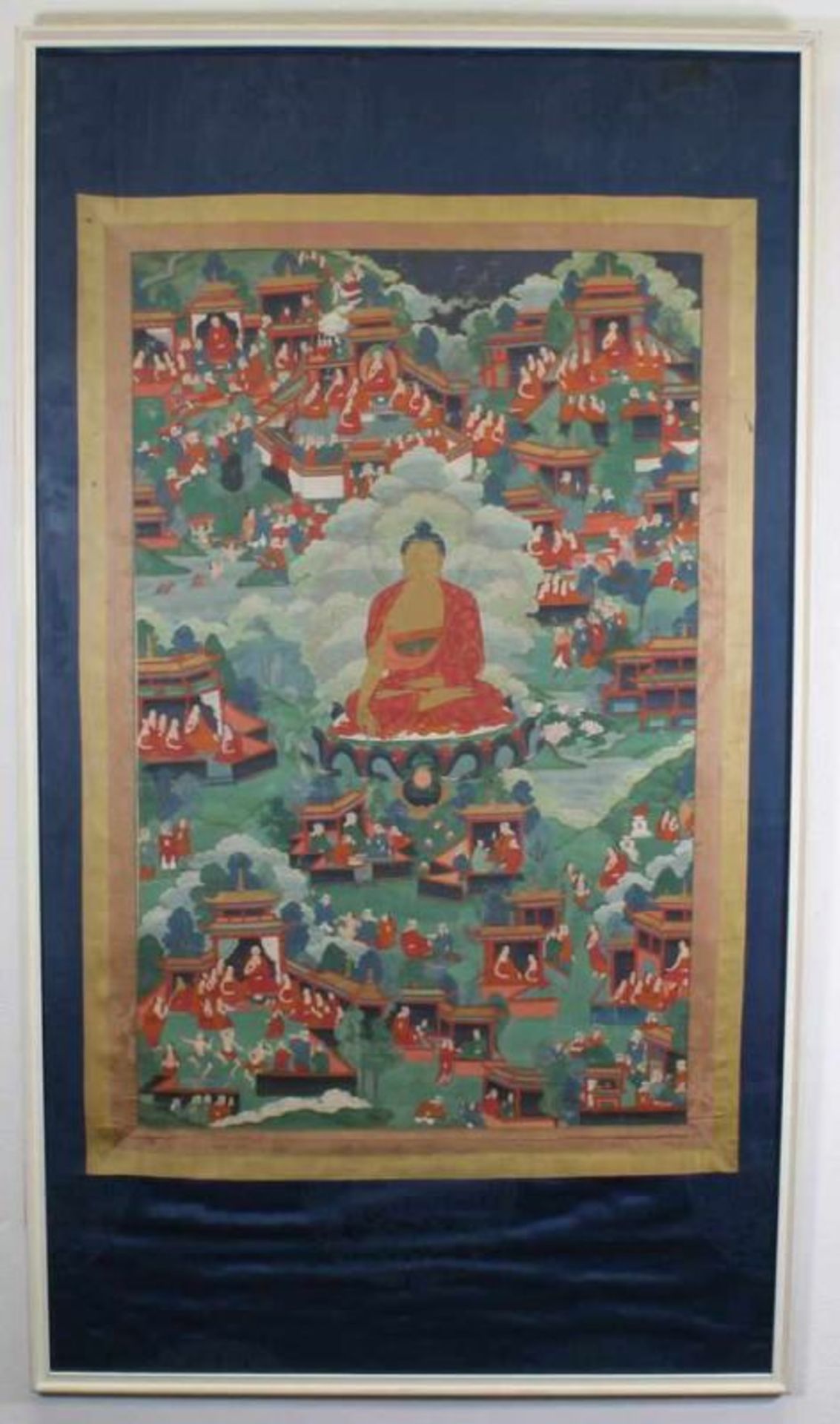 Thangka, "Buddha Shakyamuni", Tibet, 19. Jh./frühes 20. Jh., farbige Gouache auf Stoff, - Image 2 of 2