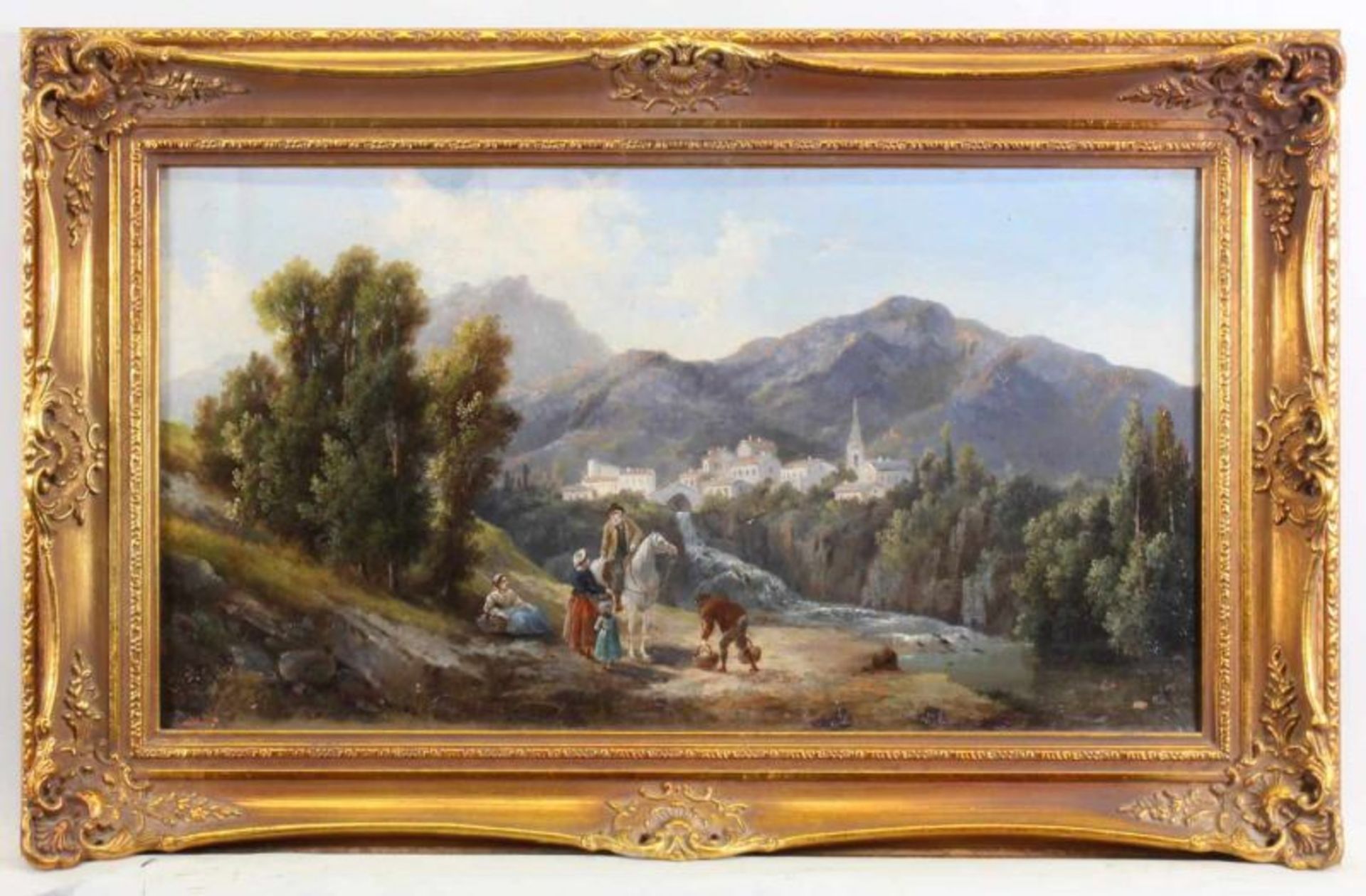 Landschaftsmaler (19./20. Jh.), Pendants, "Wäscherinnen bzw. Reisende vor Gebirgsorten", Öl auf - Image 5 of 9