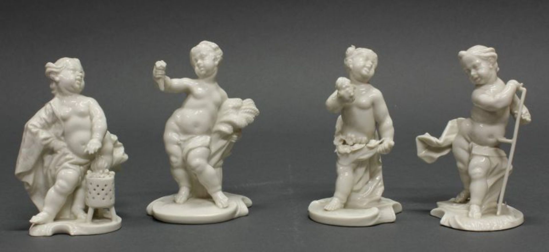 4 Porzellanfiguren, "Jahreszeiten", Nymphenburg, Modellnummern 93, 265, 417, 669, Weißporzellan,