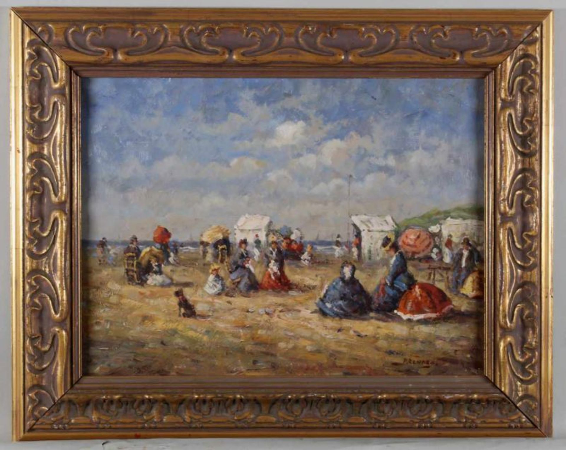 Renard, P. (20. Jh.), "Strandvergnügen", Öl auf Holz, signiert unten rechts P. Renard, 30 x 40 cm - Image 2 of 3