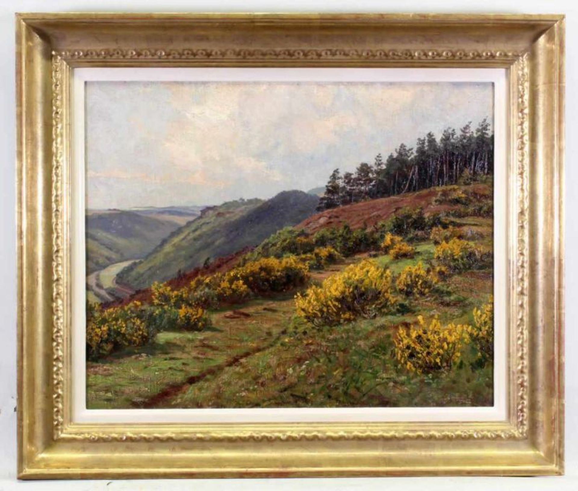 Eifelmaler (1. Hälfte 20. Jh.), "Ginsterblüte in der Eifel", Öl auf Leinwand, auf Holz, 40.5 x 51 cm - Image 2 of 3