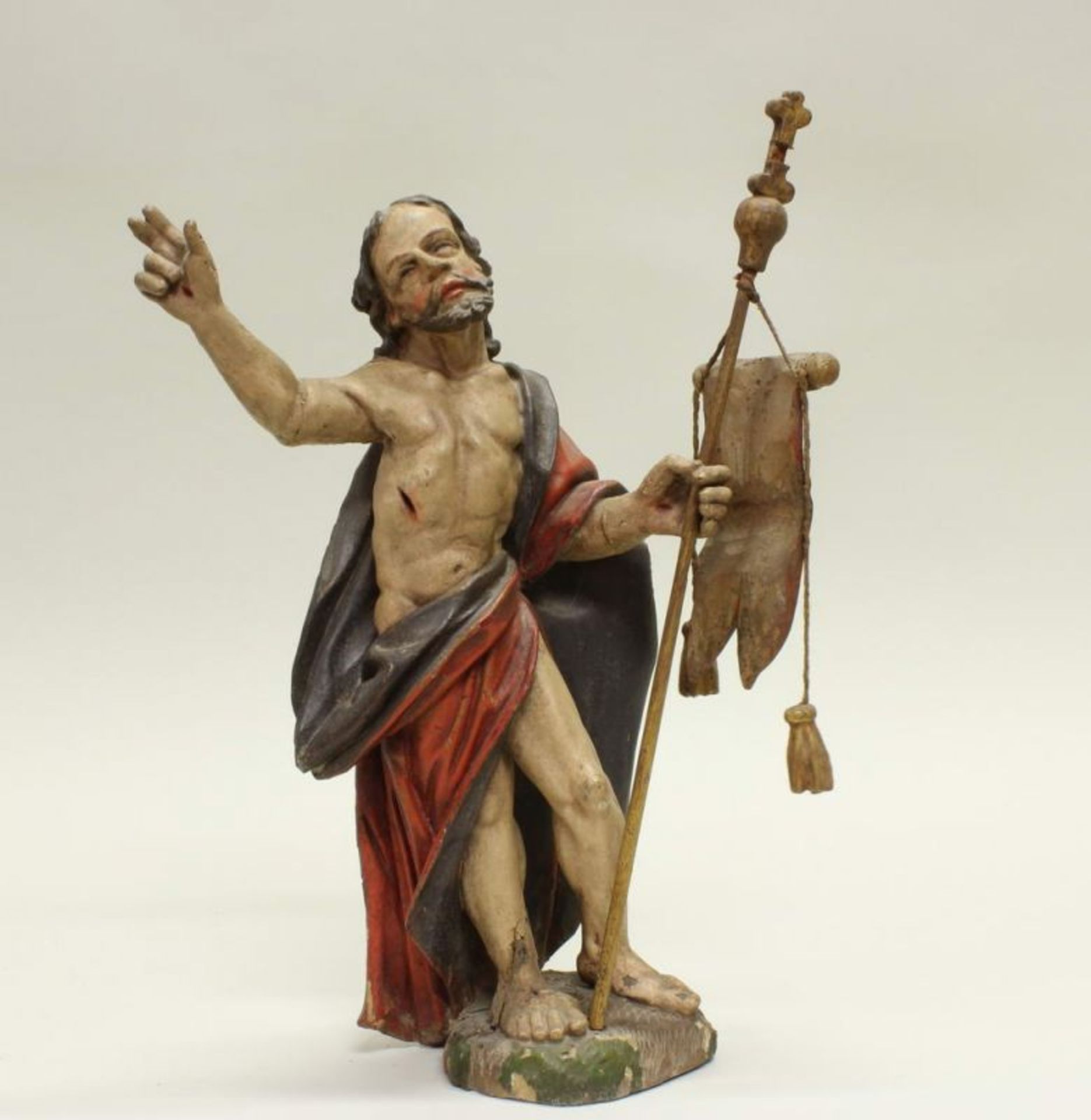 Skulptur, Holz geschnitzt, "Christus der Auferstandene", um 1700, 33 cm hoch, mit späterer