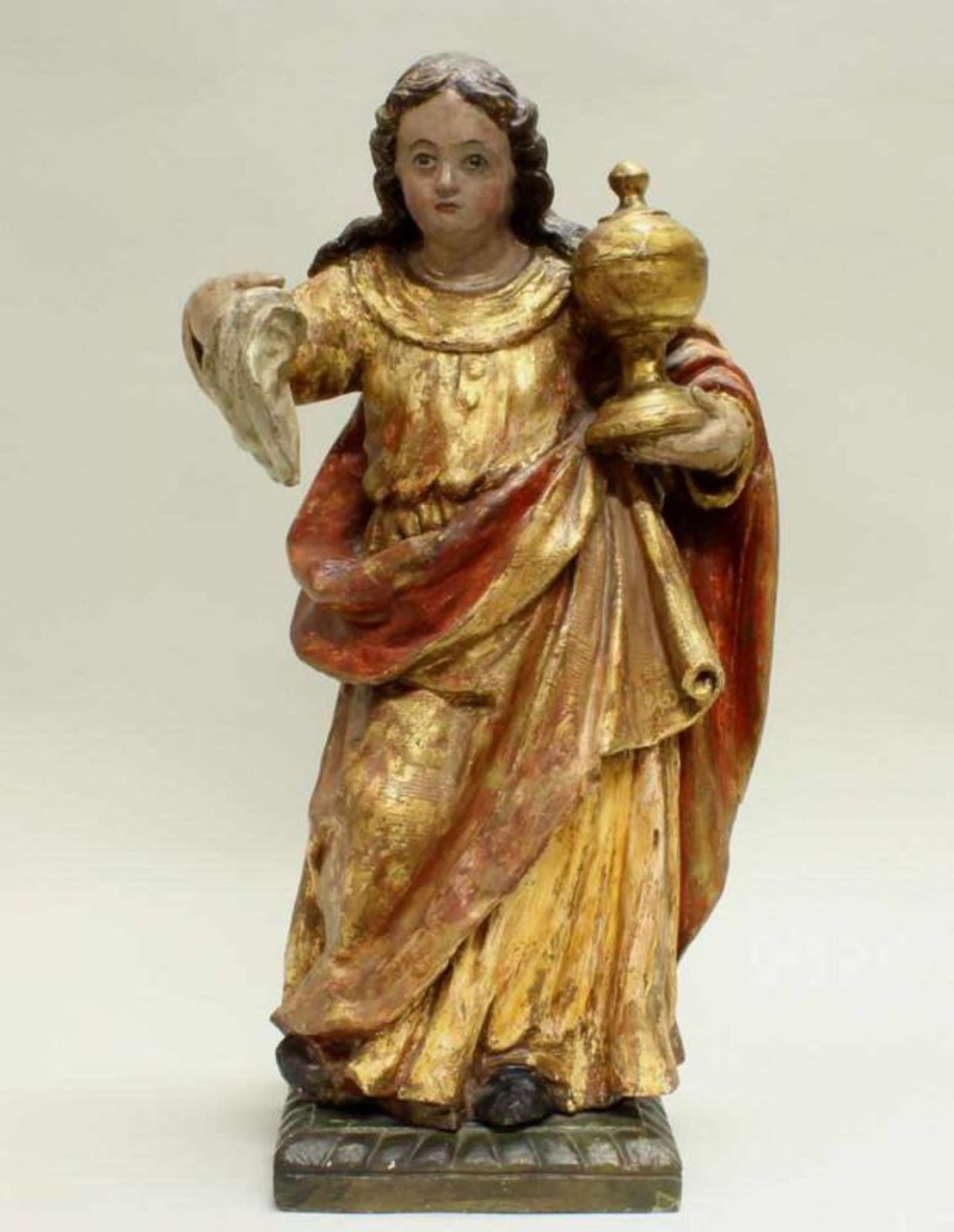 Skulptur, Holz, gefasst, "Maria Magdalena", Spanien, 17. Jh., 57 cm hoch, mit Teilen der