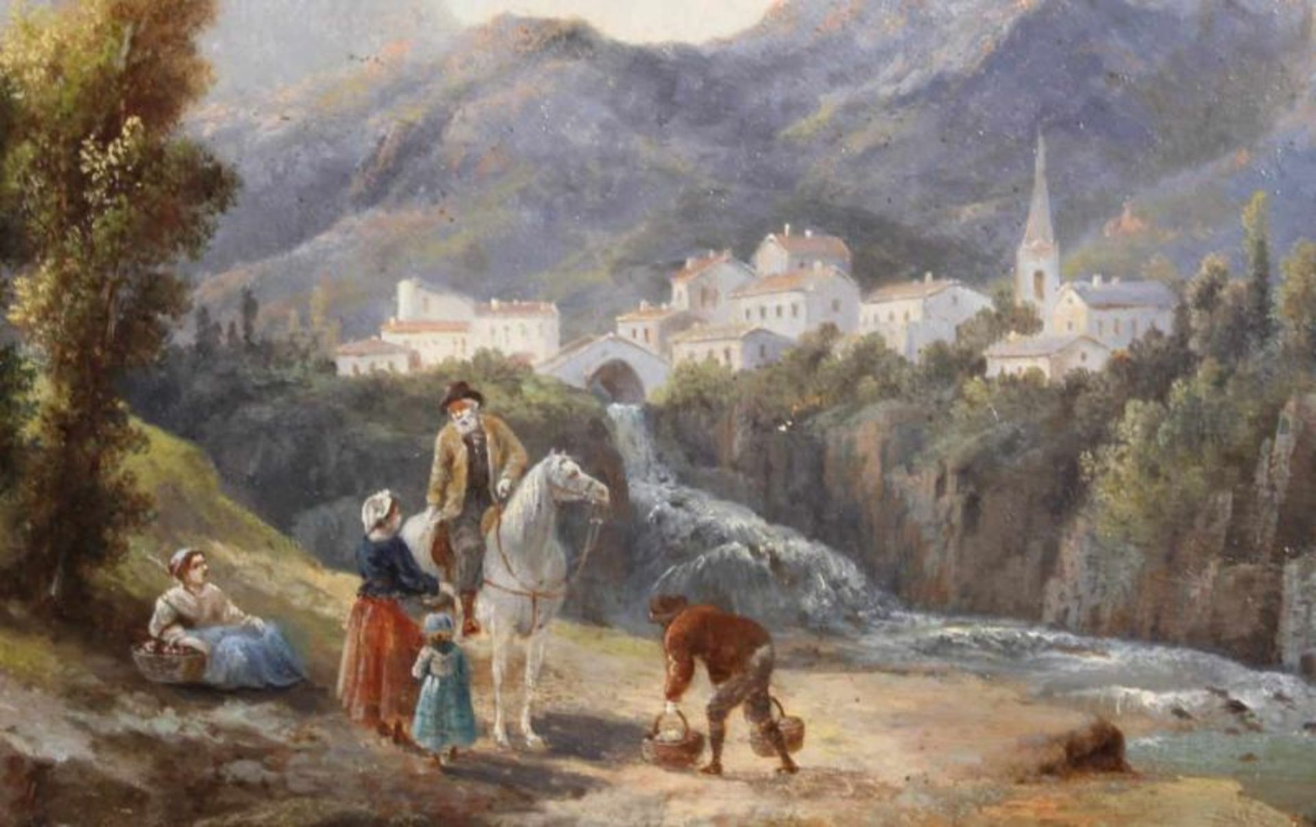 Landschaftsmaler (19./20. Jh.), Pendants, "Wäscherinnen bzw. Reisende vor Gebirgsorten", Öl auf - Image 7 of 9