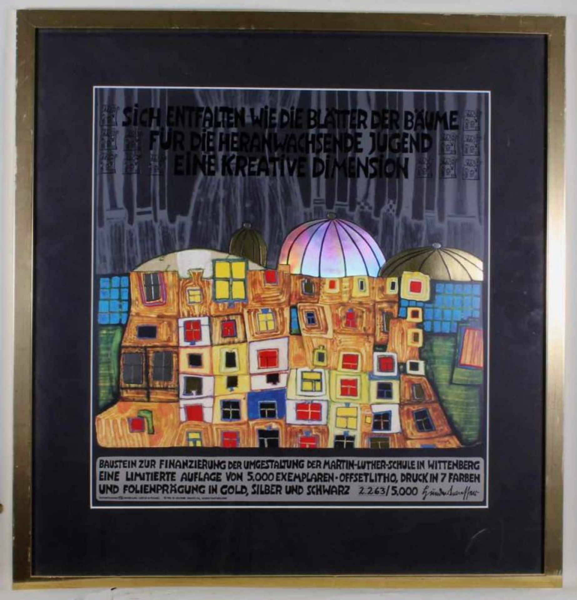 Hundertwasser, Friedensreich (1928 Wien - 2000), Farboffset, "Baustein zur Finanzierung der Martin- - Image 2 of 2