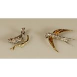 2 kleine Broschen, "Vögel", WG/GG 750, Diamantbesatz, 1 kleiner Rubin, zus. 5 g 20.00 % buyer's