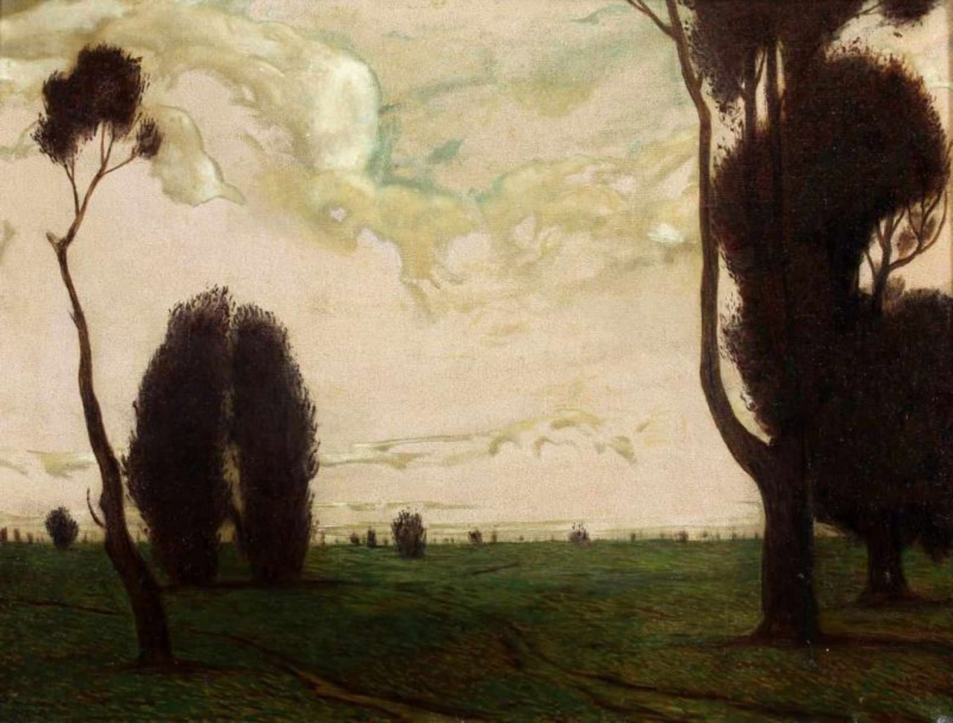 Gerstmann, Julius (geb. 1875 Liegnitz, Landschaftsmaler), "Weite Abendlandschaft mit Bäumen", Öl auf