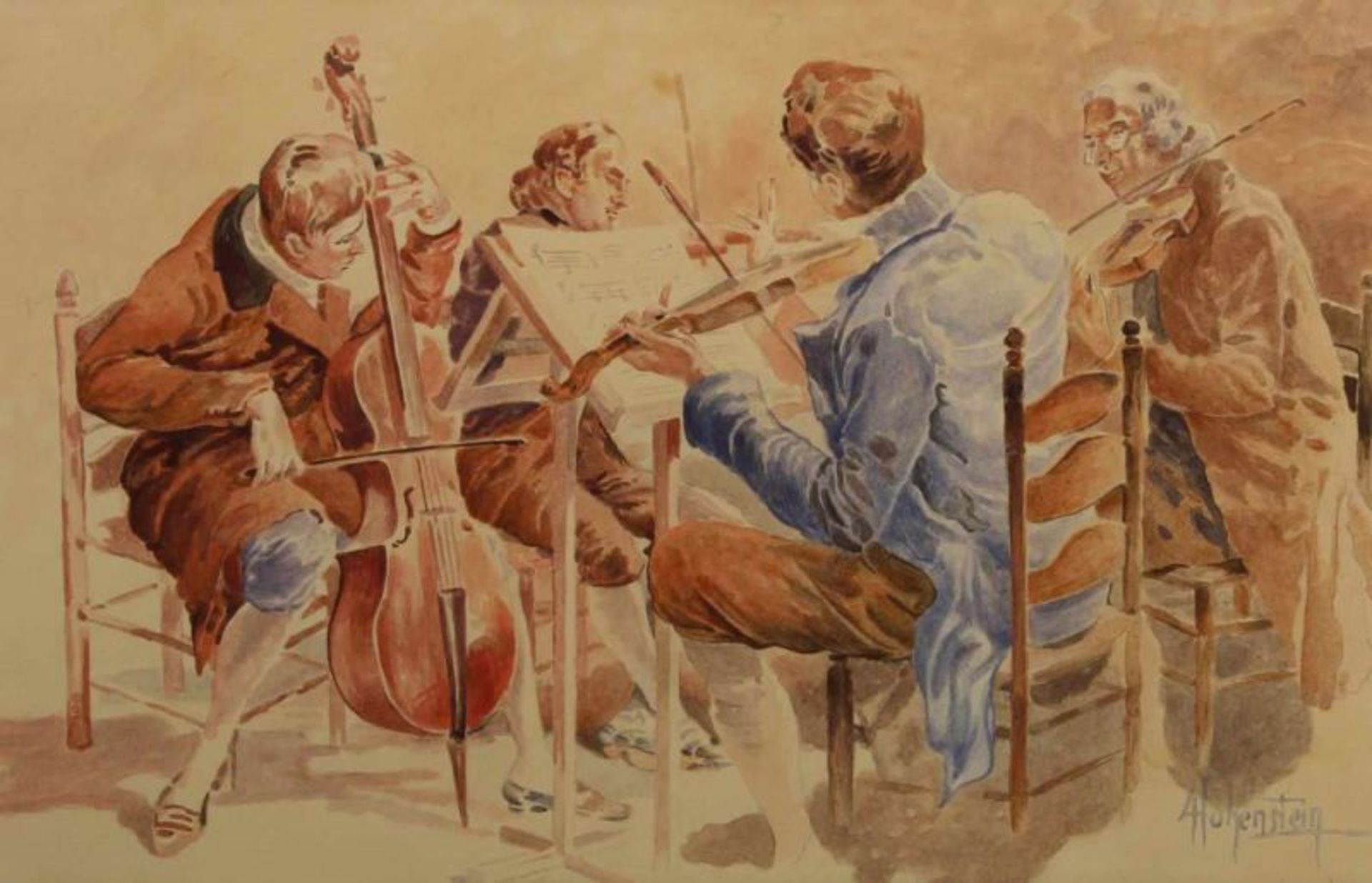 Hohenstein, Adolf (1854 St.Petersburg - 1928 Bonn), Aquarell, "Quartett", unten rechts signiert A.