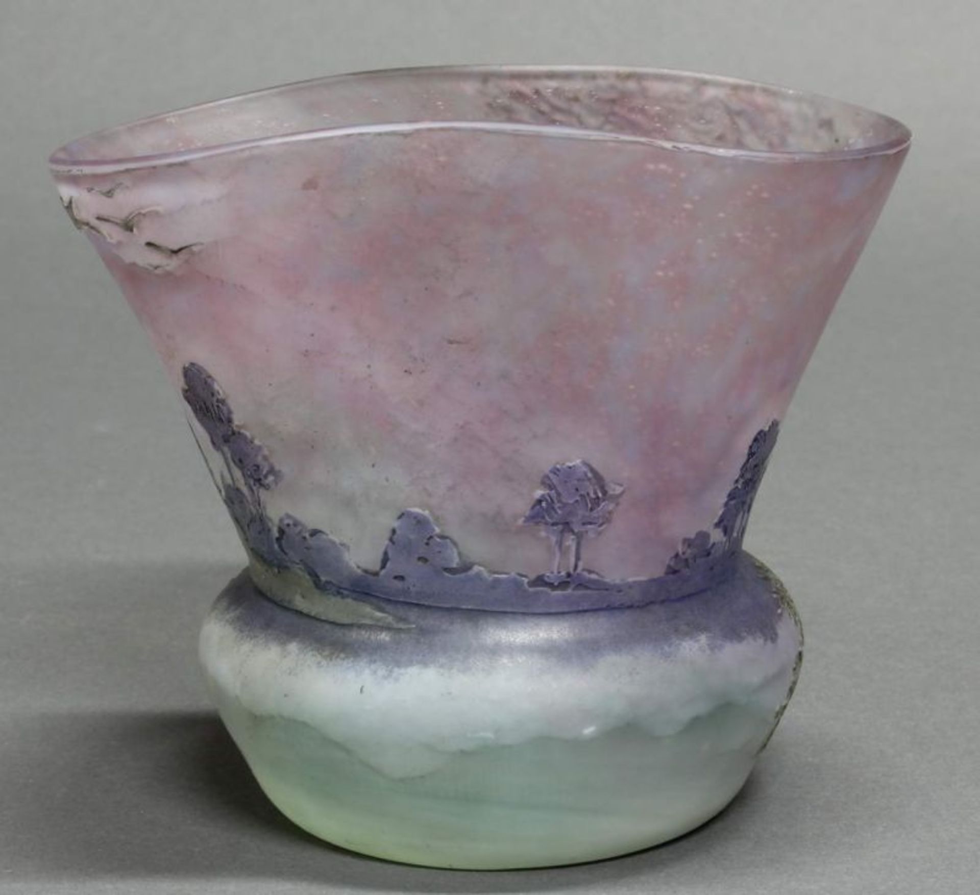 Vase, "Paysage", Legras & Cie, um 1910, Glas, mit geätzter, emailbemalter Landschaft, gekniffene - Image 3 of 6