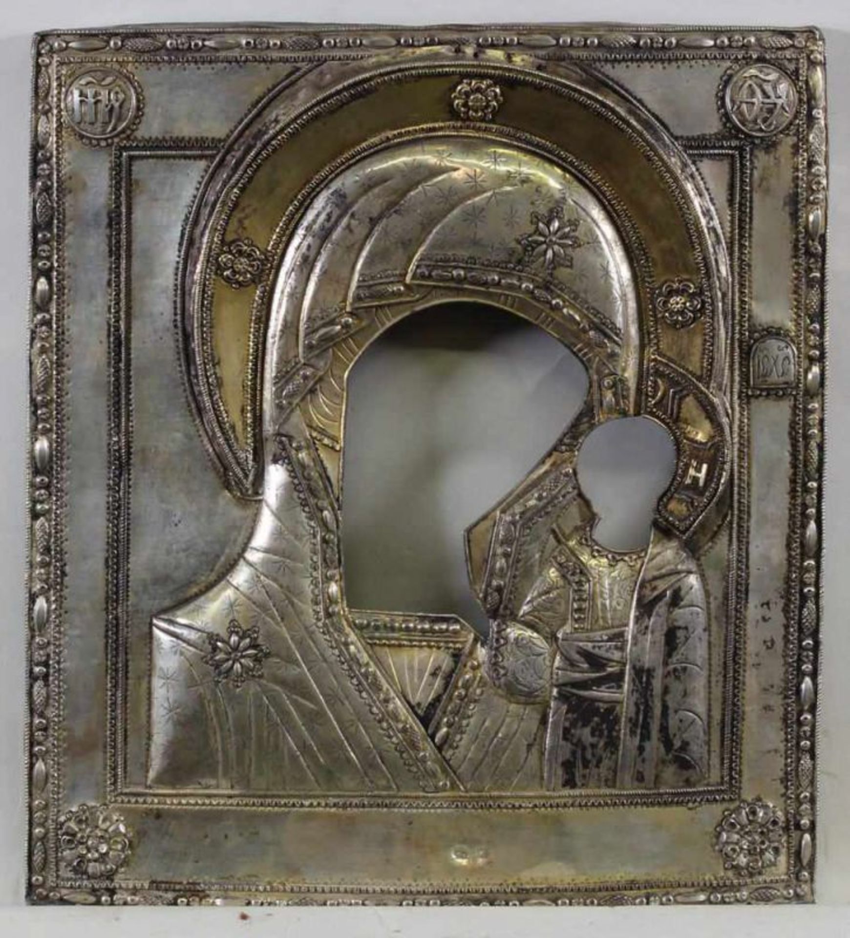 Ikone, Tempera auf Holz, "Gottesmutter von Kasan", Russland 18. Jh., Silberoklad, 84 gestempelt, - Image 6 of 10