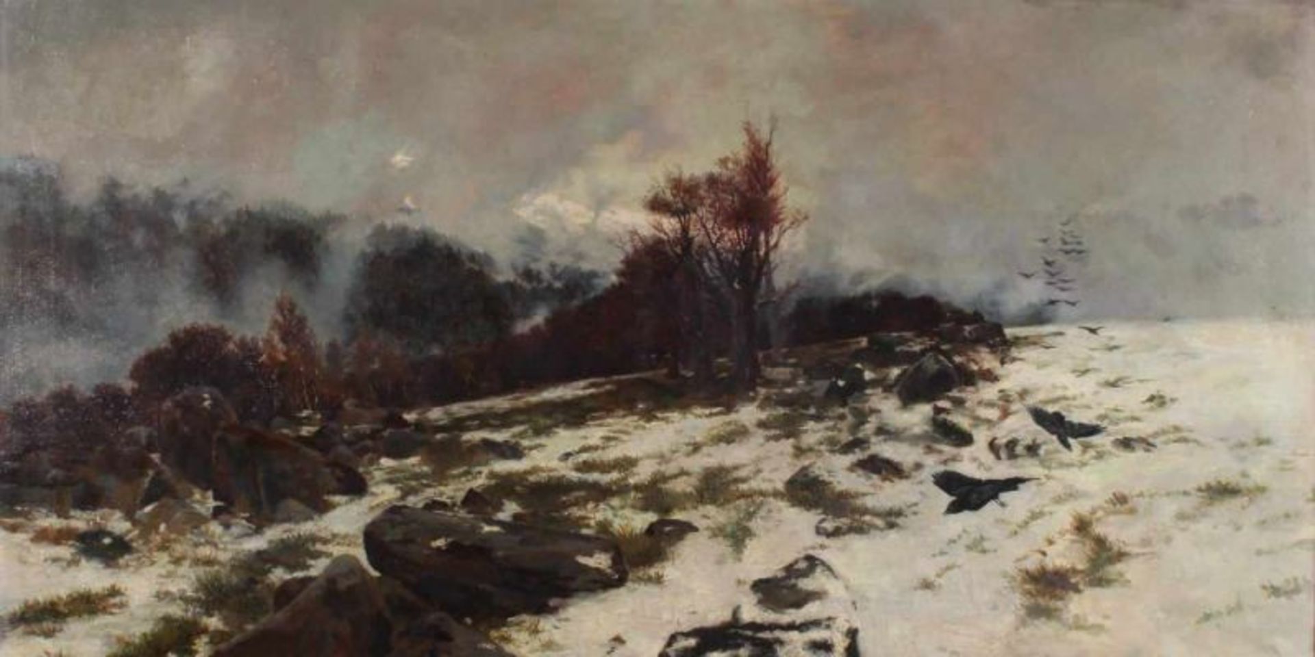 Reche, Carl Otto (19./20. Jh.), "Krähen über Winterlandschaft", Öl auf Leinwand, verso bezeichnet