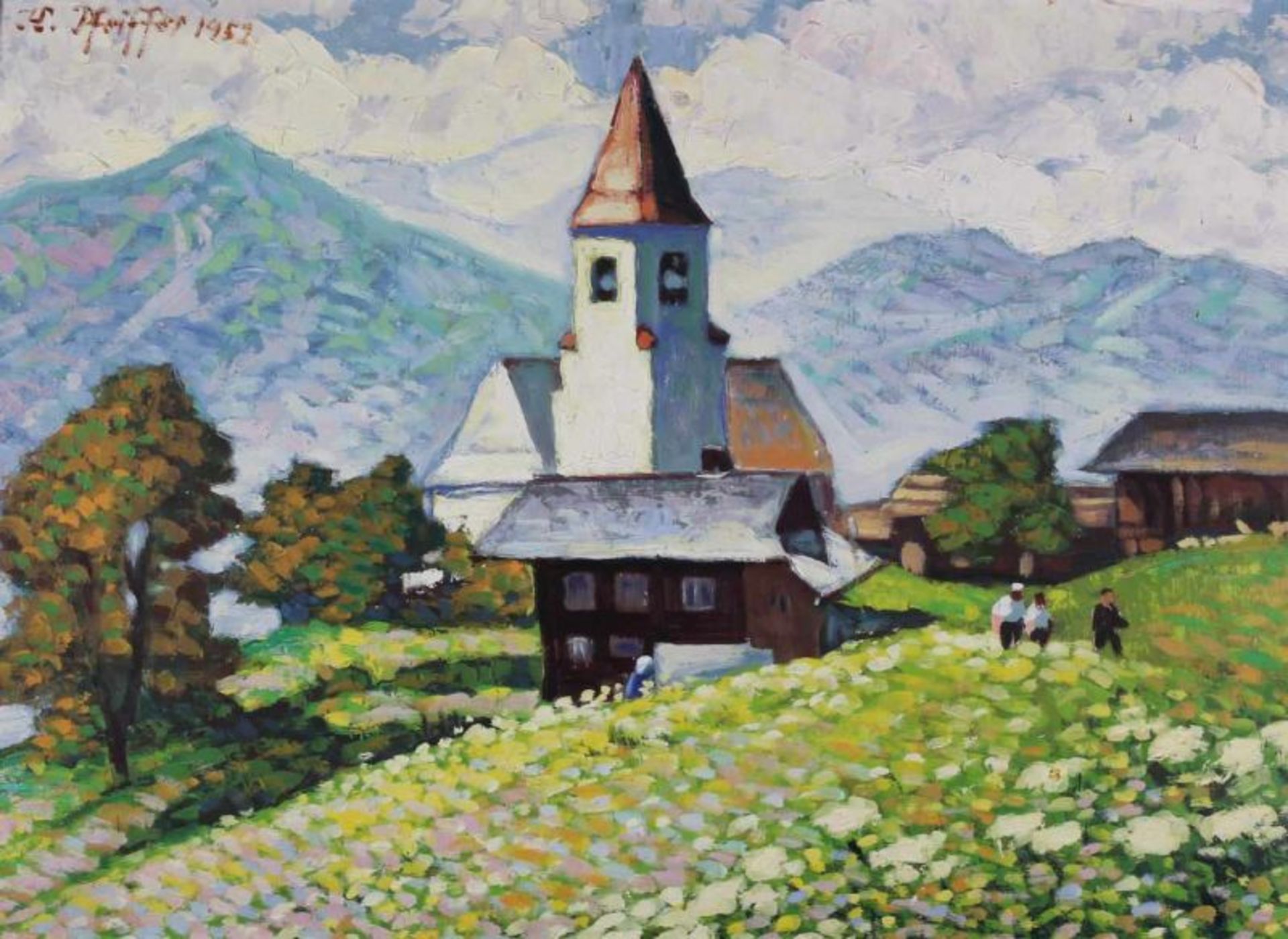 Pfeiffer, Henri (1907 - 1952), "Sommerlandschaft im Tessin", Öl auf Karton, signiert und datiert