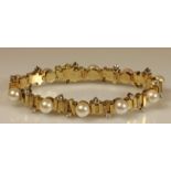 Armband, GG 585, 10 Zuchtperlen, ca. 6.5-7 mm, 20 Brillanten zus. ca. 1.00 ct., 21