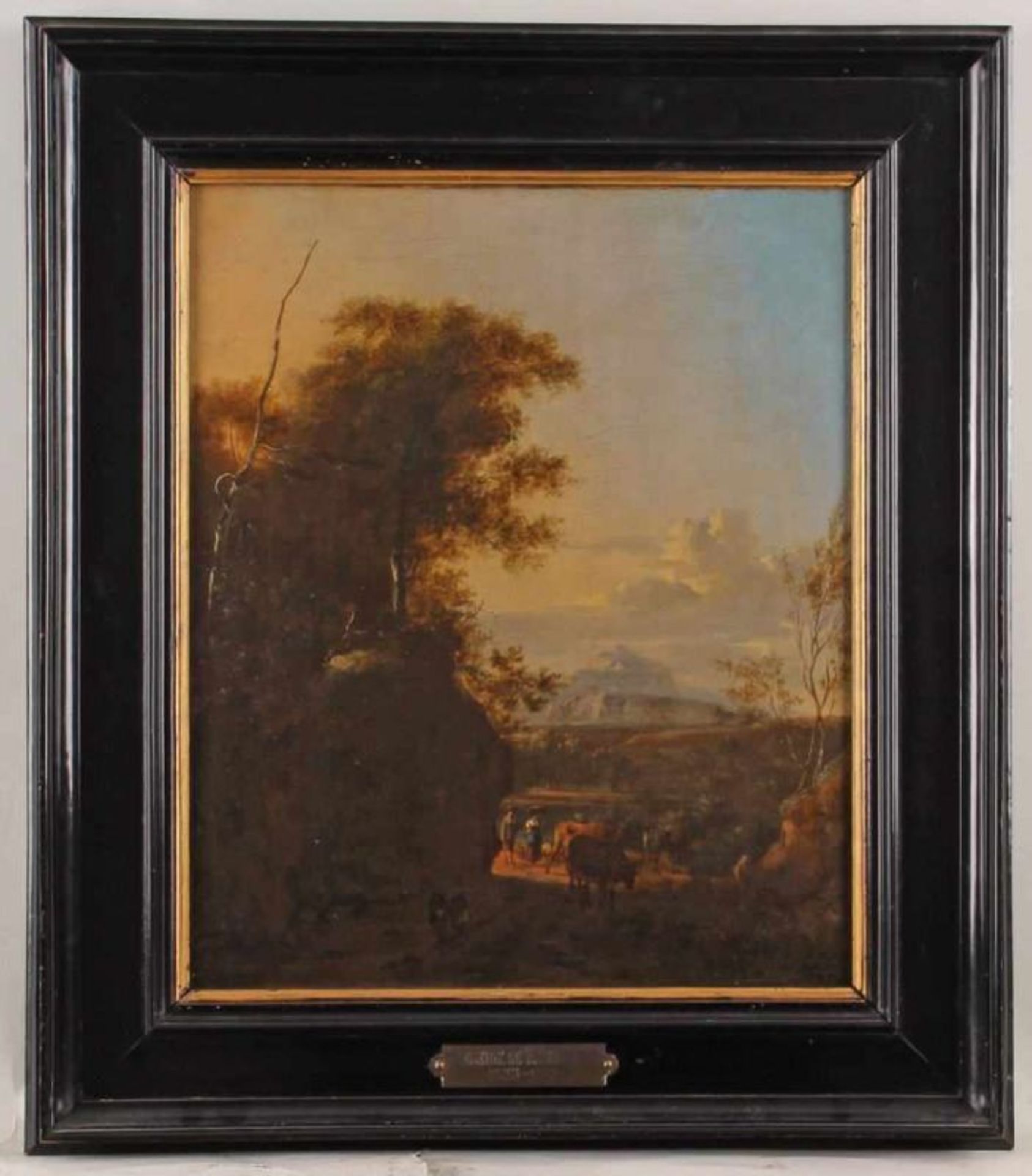 Moucheron, Frédéric de (1633 - 1686), zugeschrieben, "Südliche Landschaft mit Viehhirten", Öl auf - Image 2 of 4