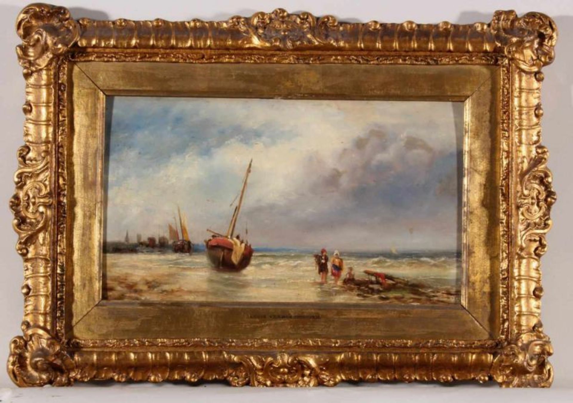Verboeckhoven, L. (19./20. Jh.), "An der Küste", Öl auf Karton, auf Holz, signiert unten links L. - Image 2 of 4
